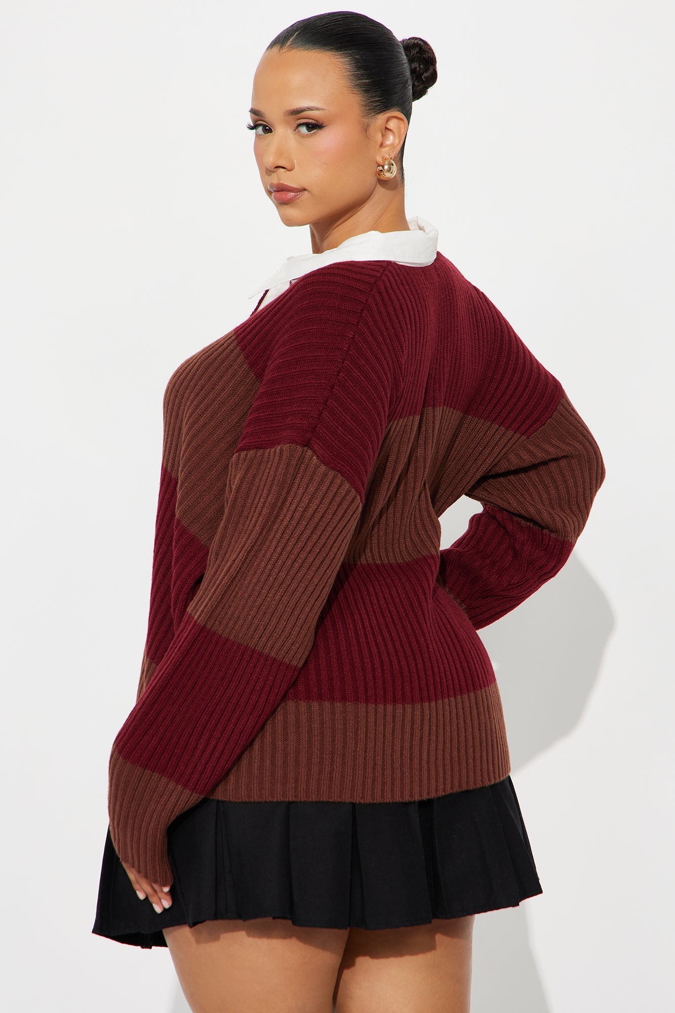 Make You Wonder Rugby Striped Sweater - Brown Combo