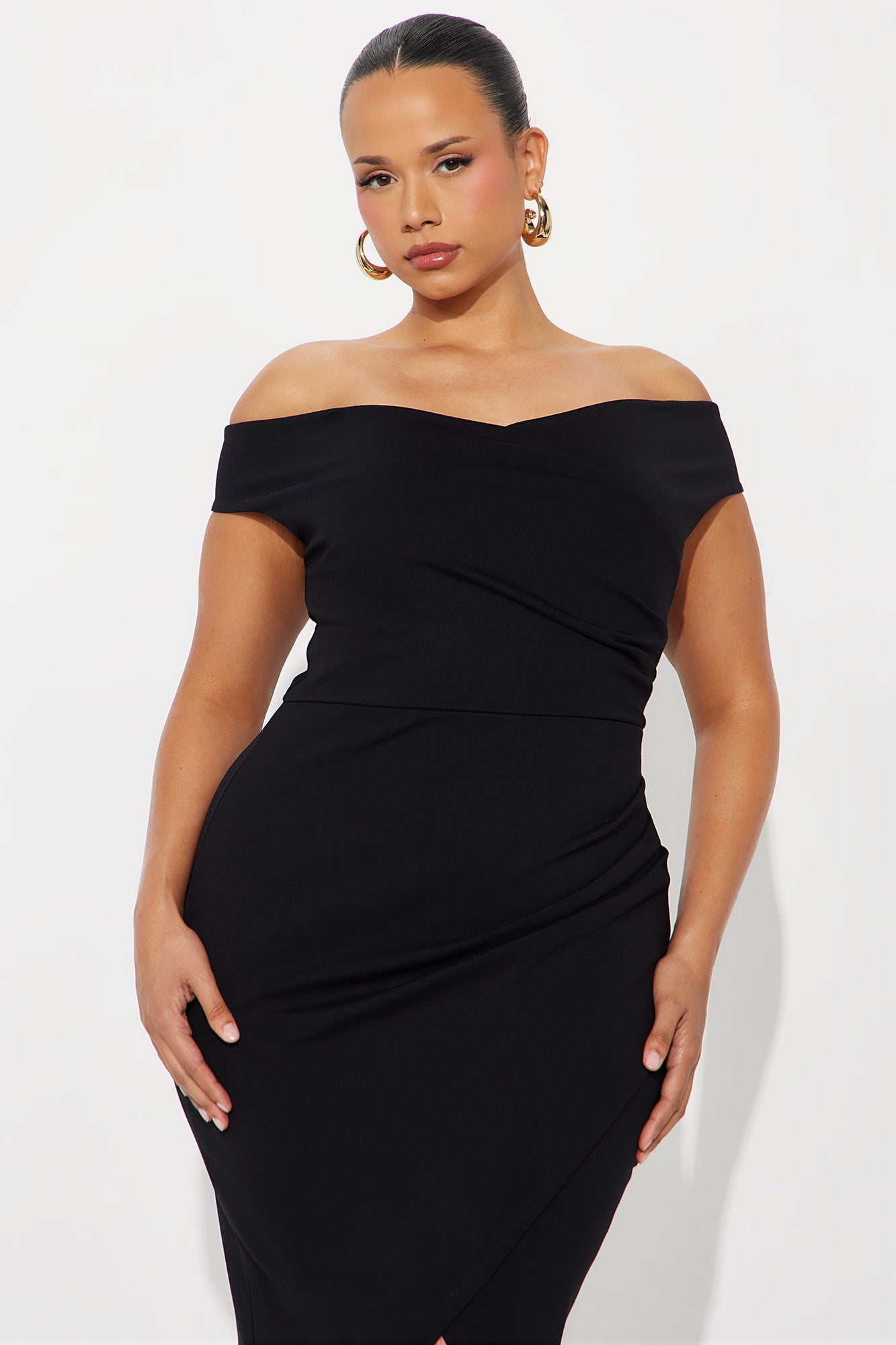Josephine Off Shoulder Ponte Midi Dress - Black