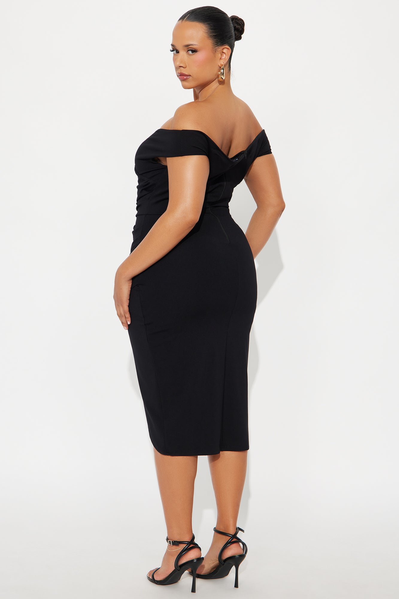 Josephine Off Shoulder Ponte Midi Dress - Black