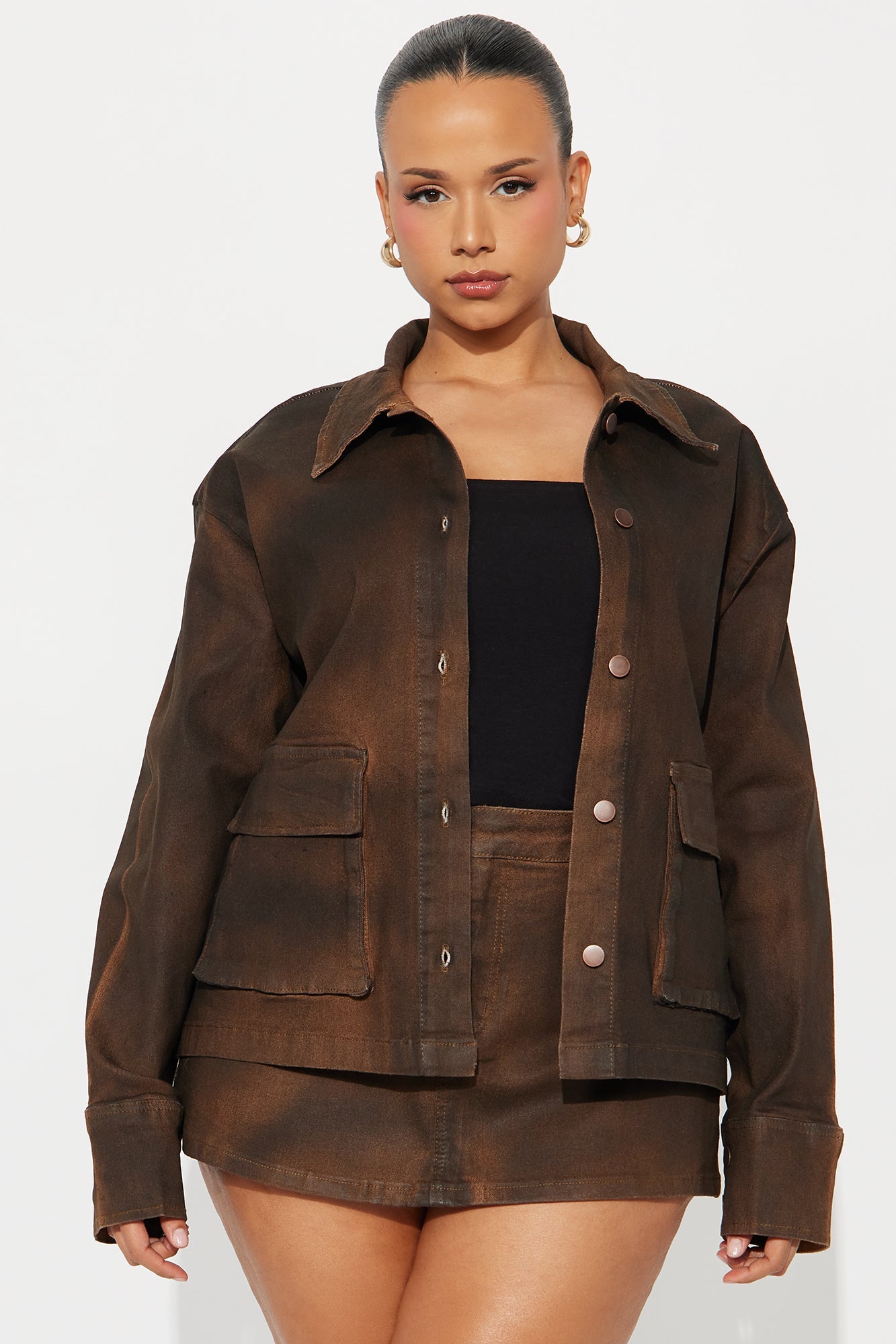 Taking Control Oversized Trucker Jacket - Chocolate