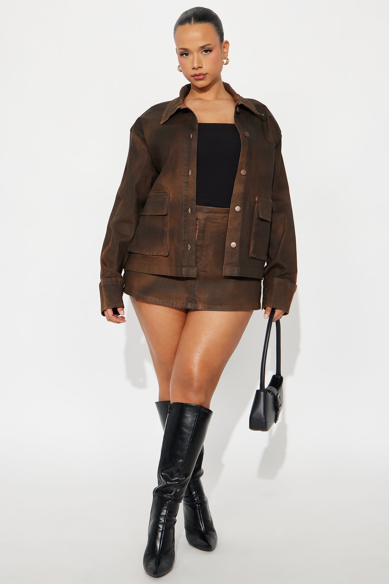 Taking Control Denim Peekaboo Skort - Chocolate