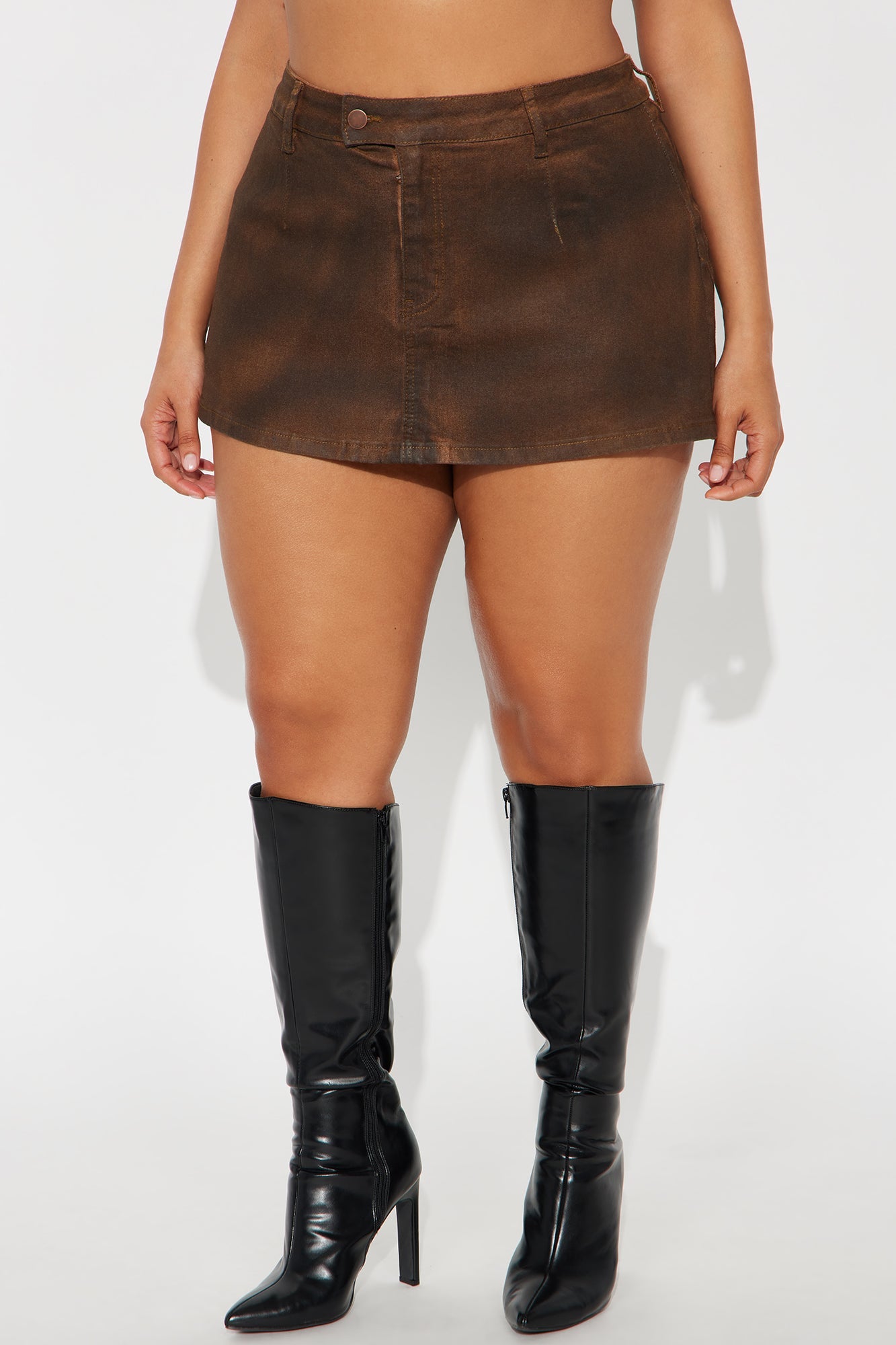 Taking Control Denim Peekaboo Skort - Chocolate