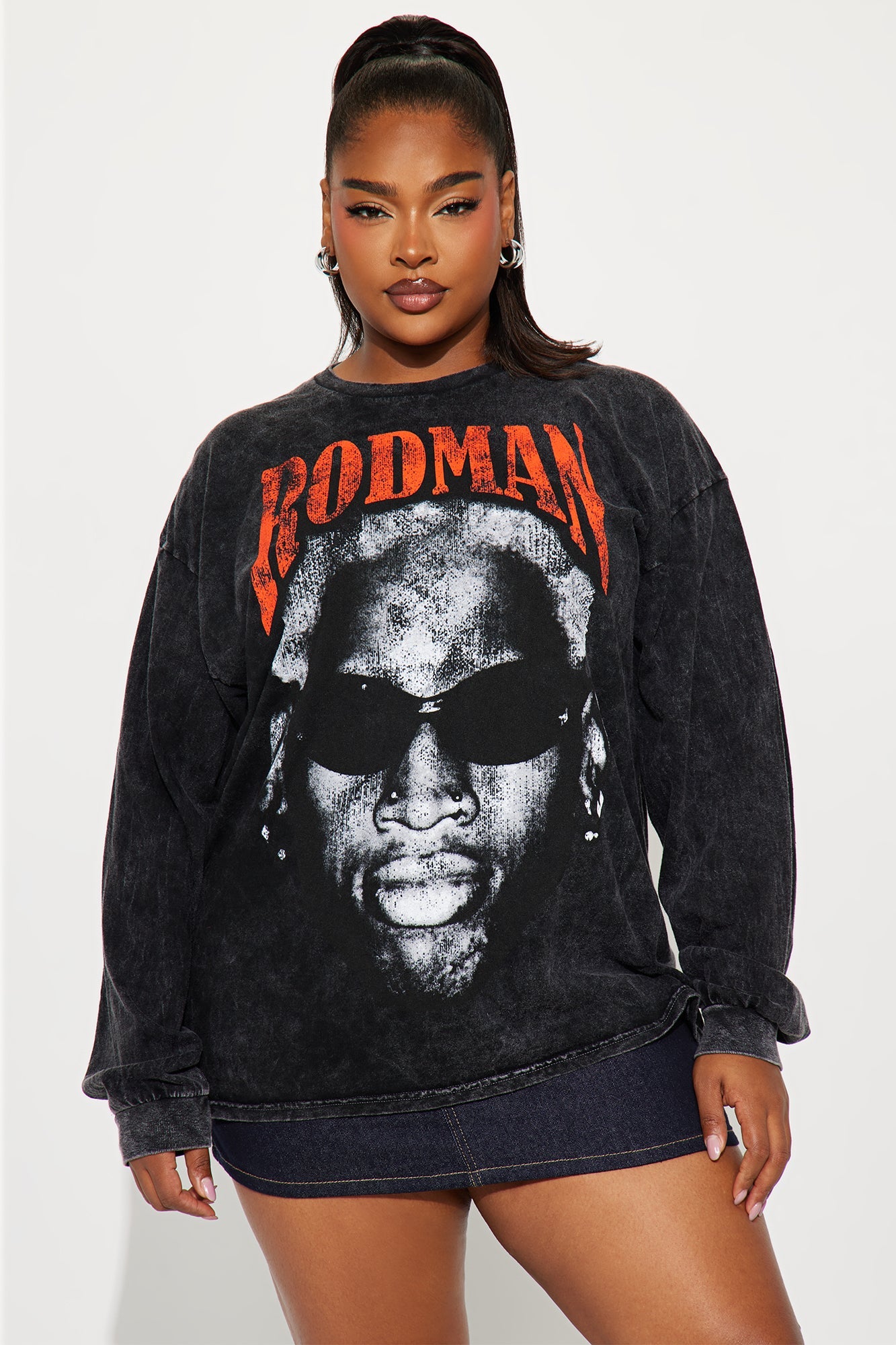 Dennis Rodman Rules Washed Long Sleeve Tee - Black Wash