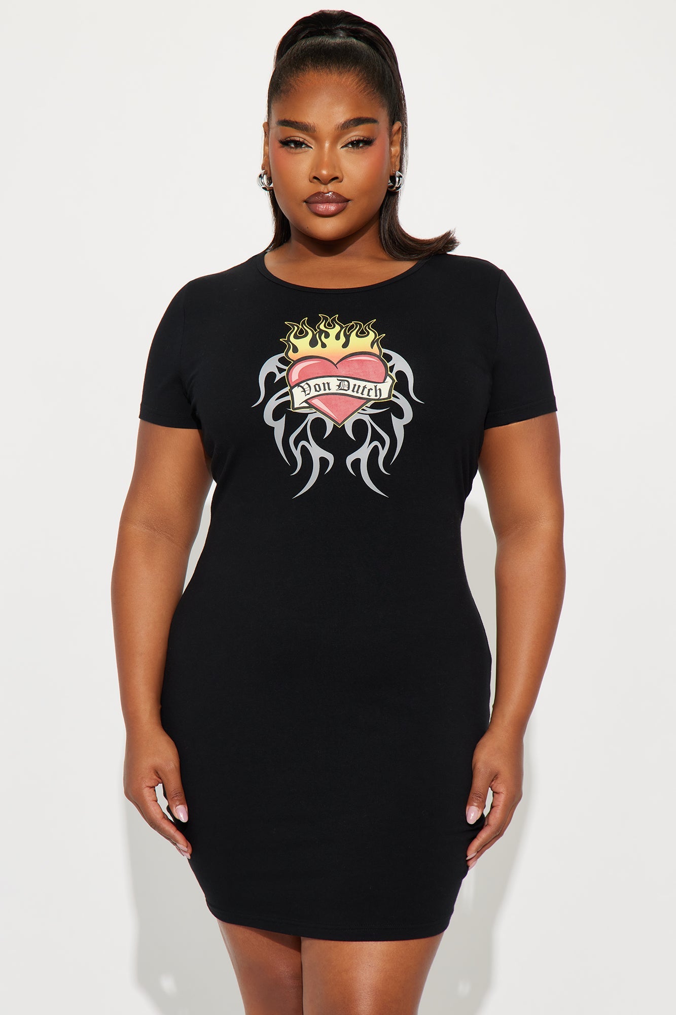 Von Dutch Fiery Heart Muscle Tee Mini Dress - Black