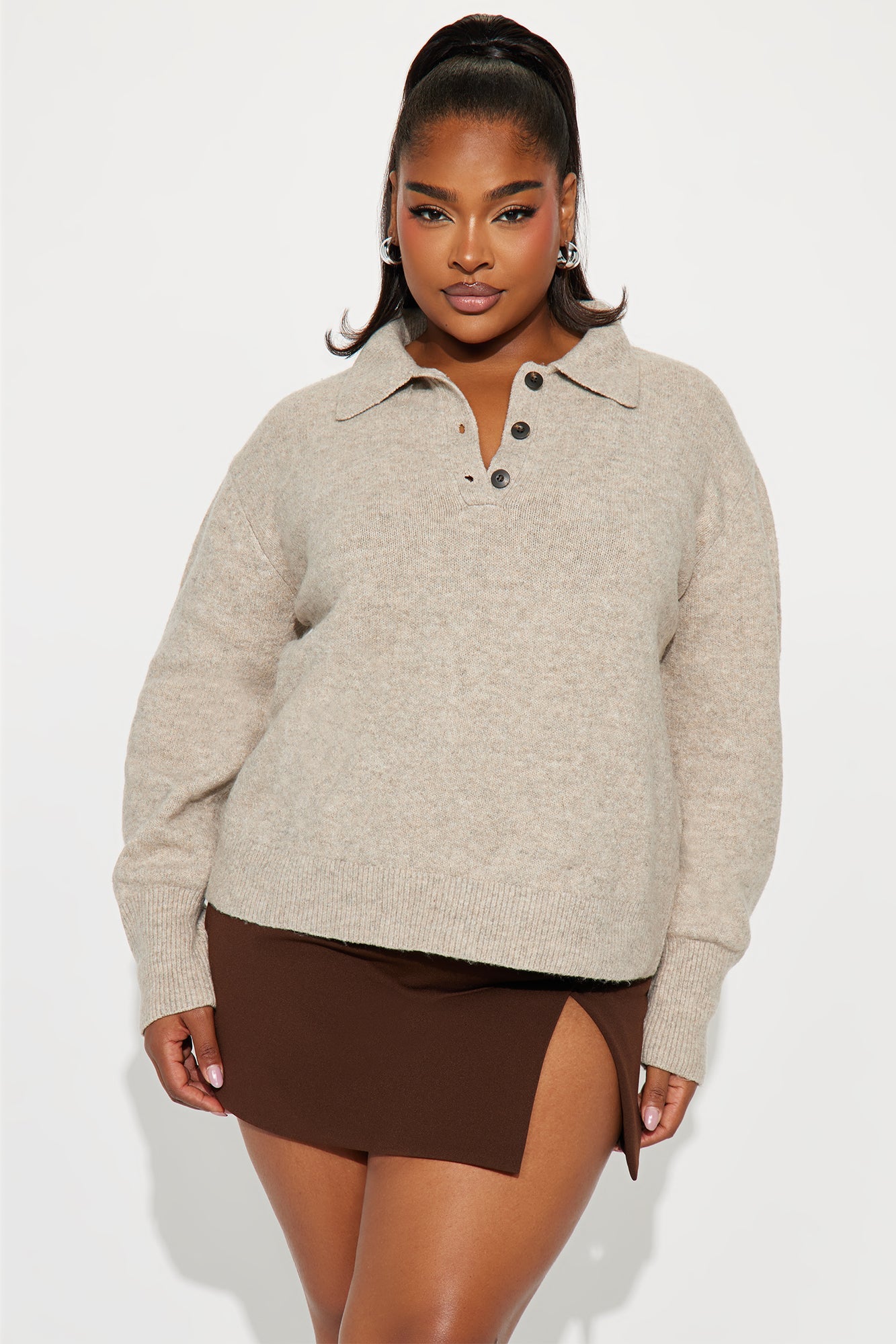 Dionne Polo Sweater - Taupe