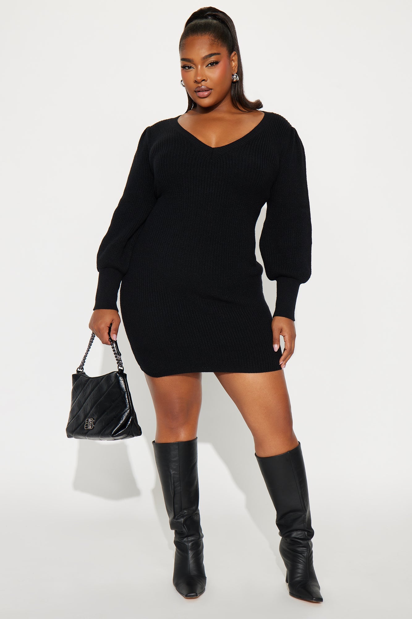 Tall Steph Sweater Mini Dress - Black