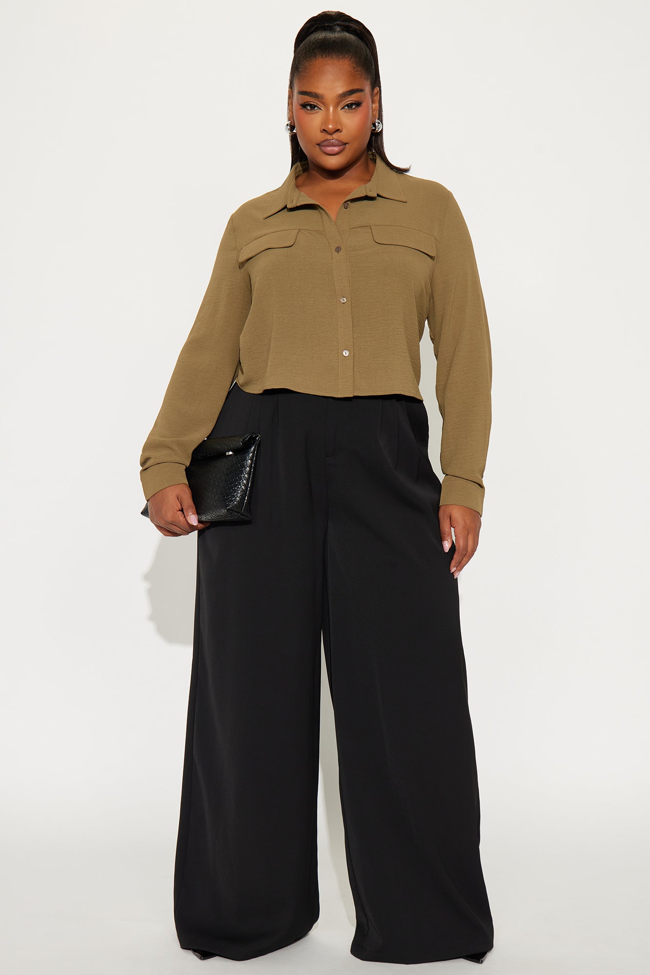 Allie Cropped Airflow Shirt - Olive