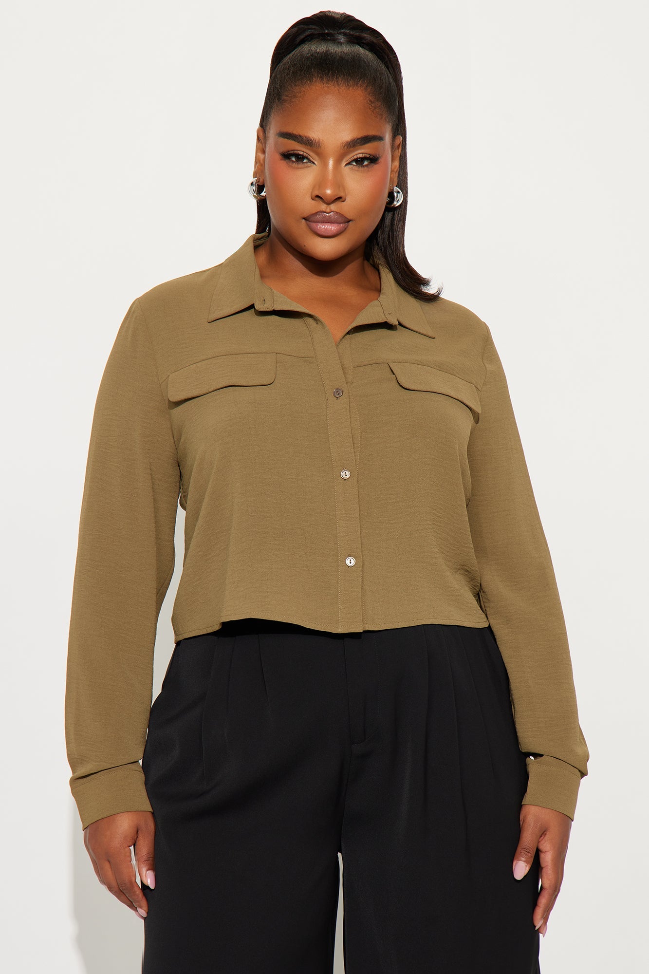 Allie Cropped Airflow Shirt - Olive