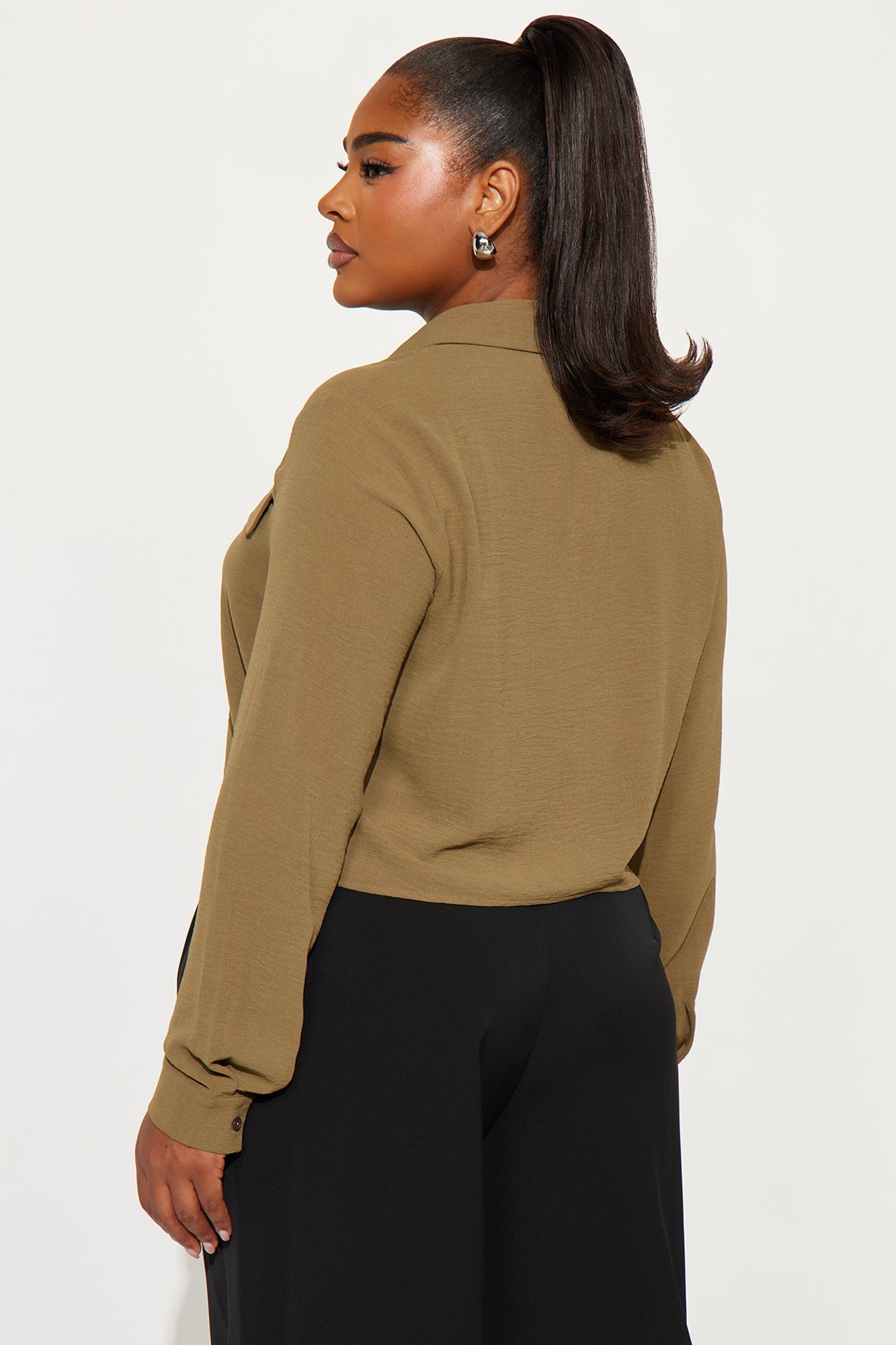 Allie Cropped Airflow Shirt - Olive