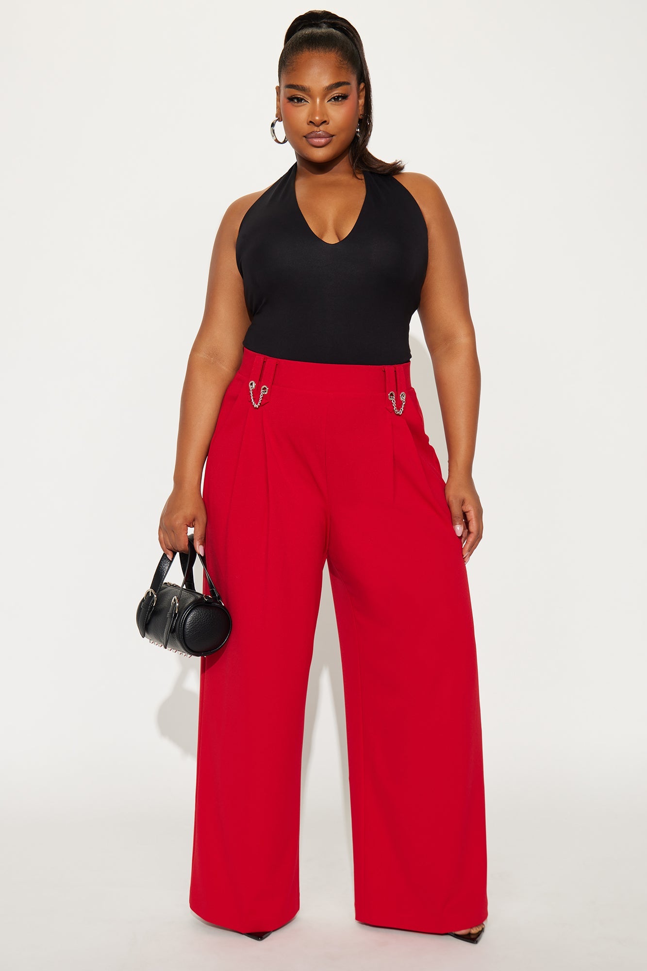 Office Mood Wide Leg Trouser - DarkRed