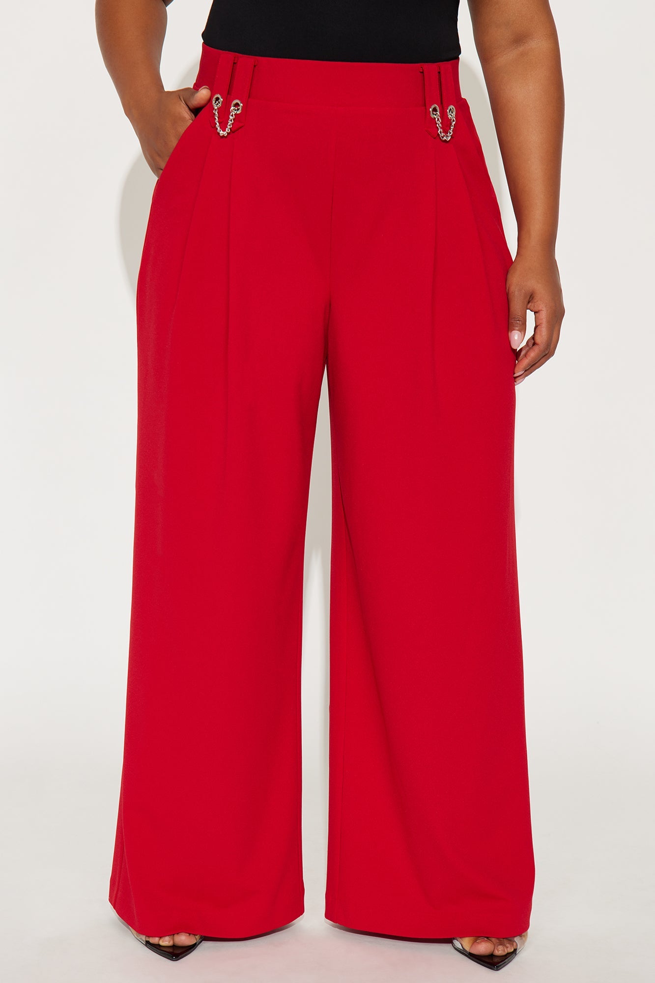 Office Mood Wide Leg Trouser - DarkRed