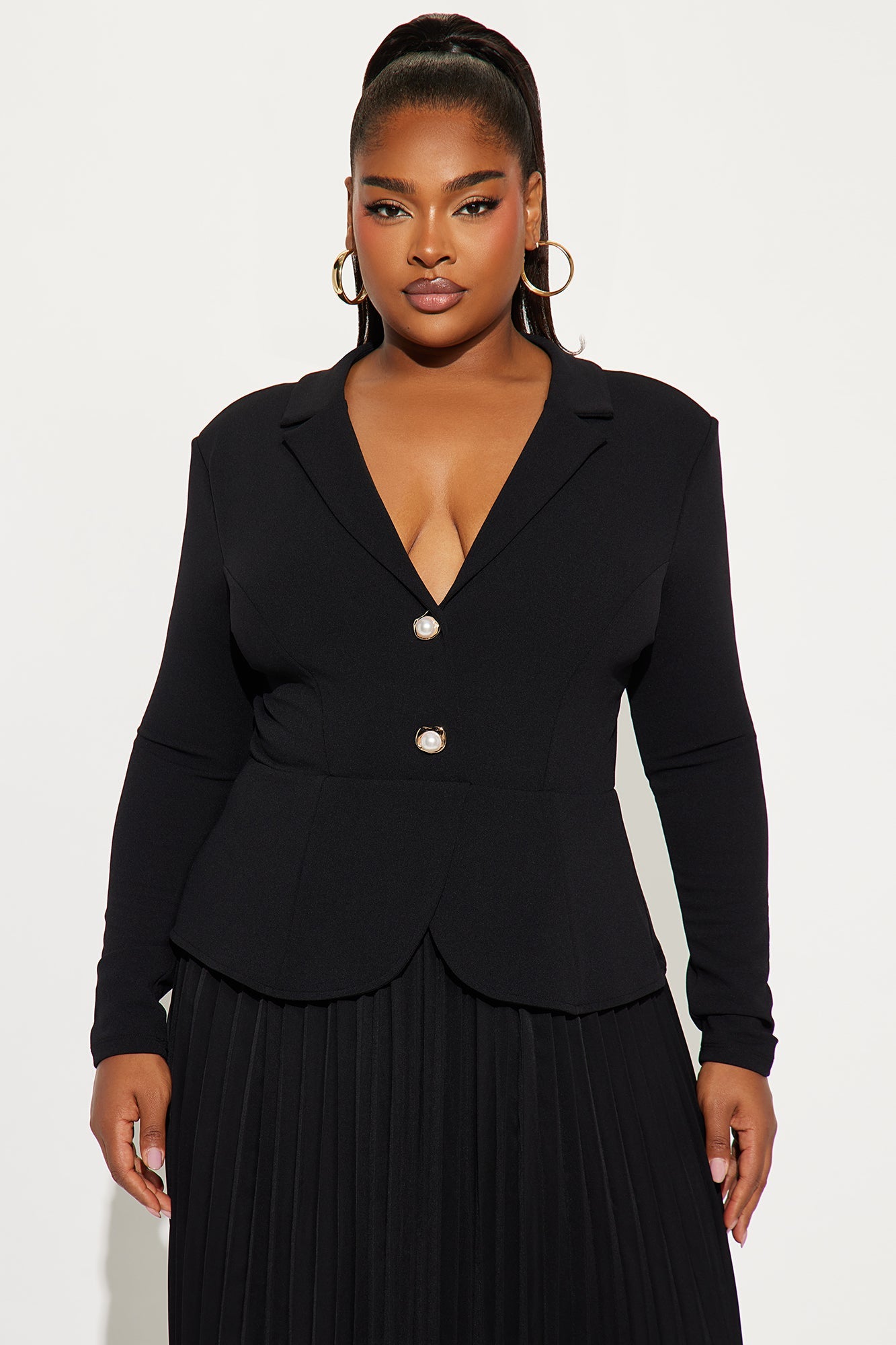 Park Avenue Pleated Crepe Knit Midi Dress - Black/Black