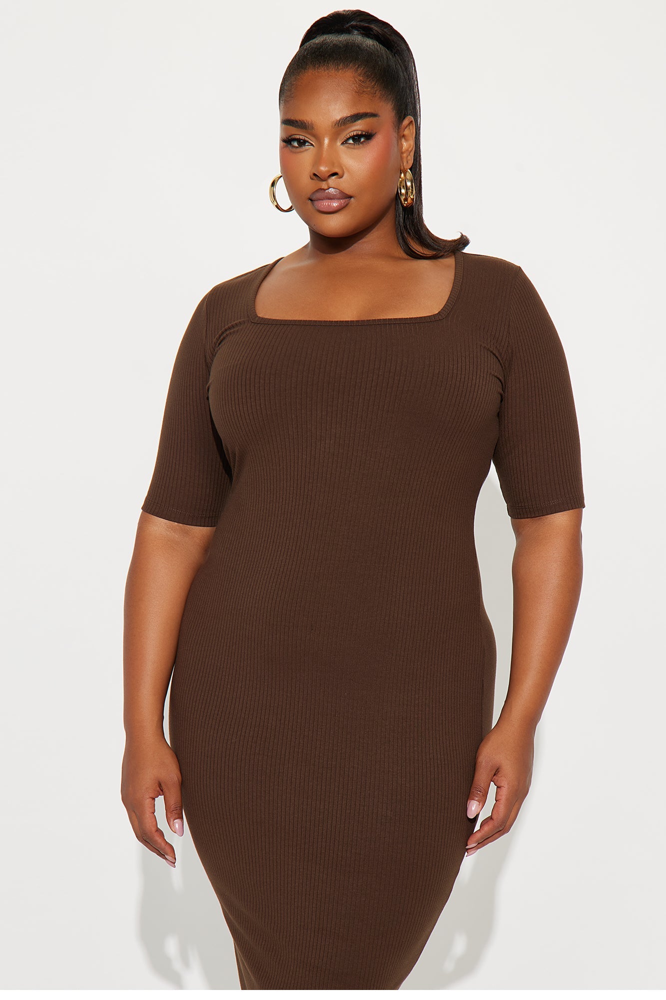 A Little Bossy Midi Dress - Chocolate