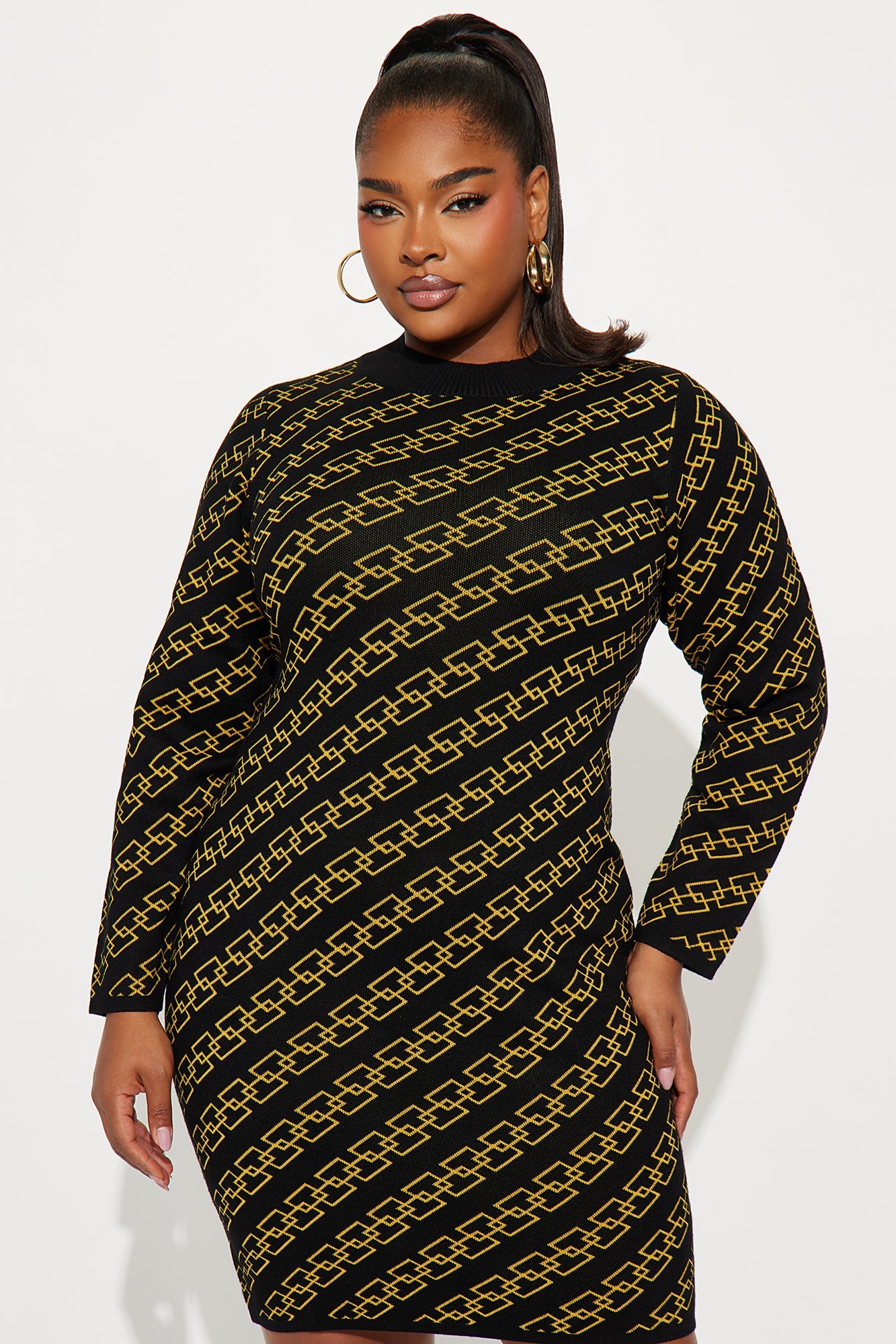 Cater To You Sweater Midi Dress - Gold/combo