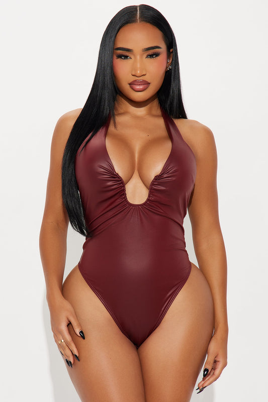 Hit Different Faux Leather Bodysuit - Burgundy