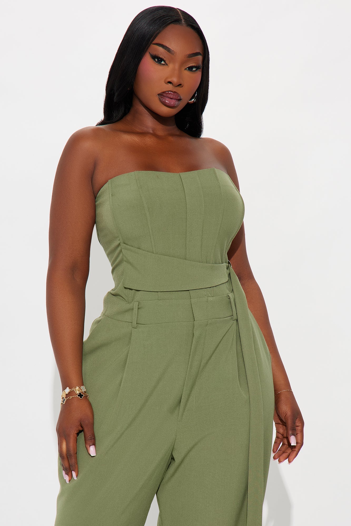 Late For Work Wide Leg Jumpsuit - Olive