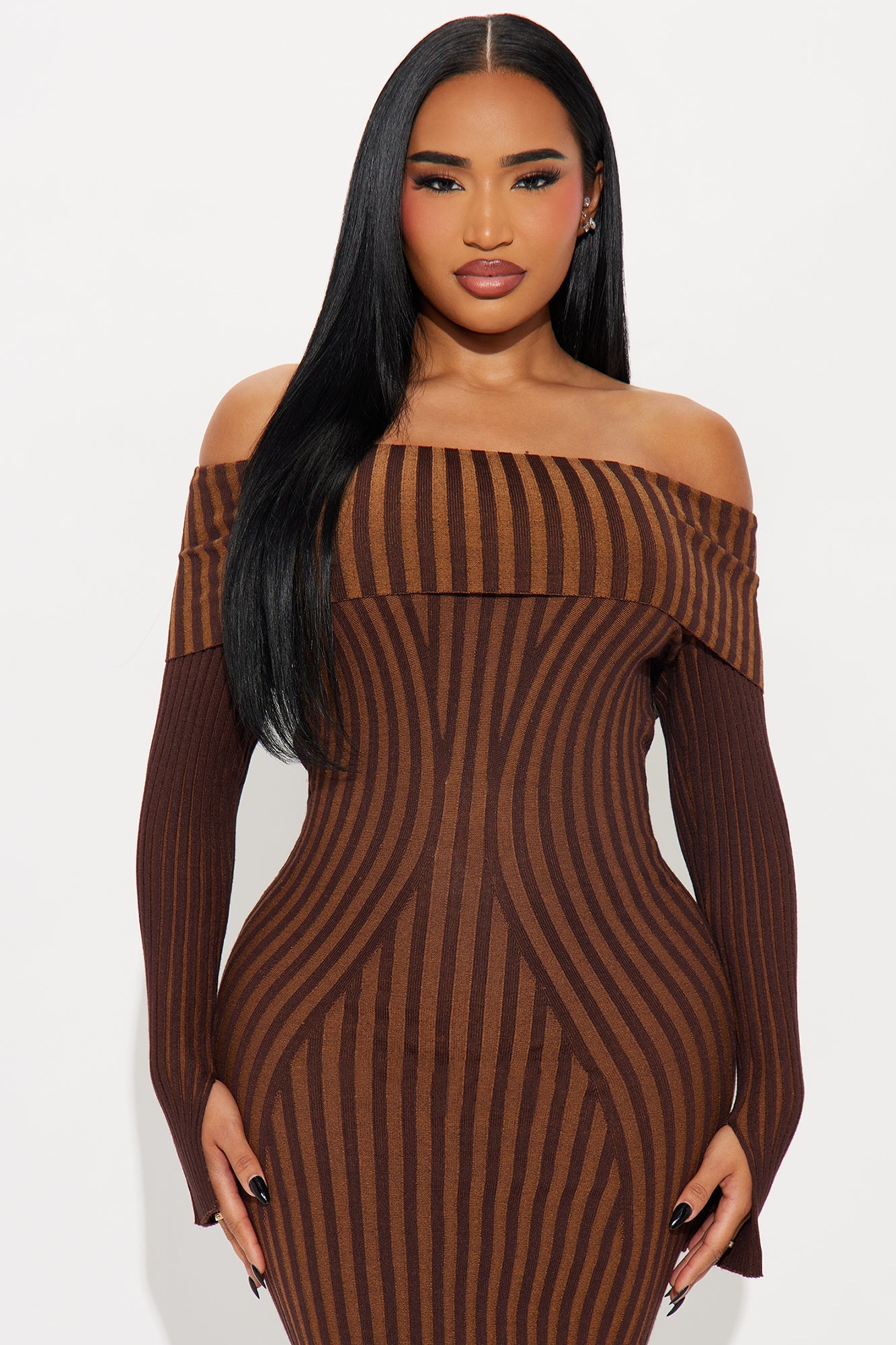 Never Late Sweater Maxi Dress - Brown