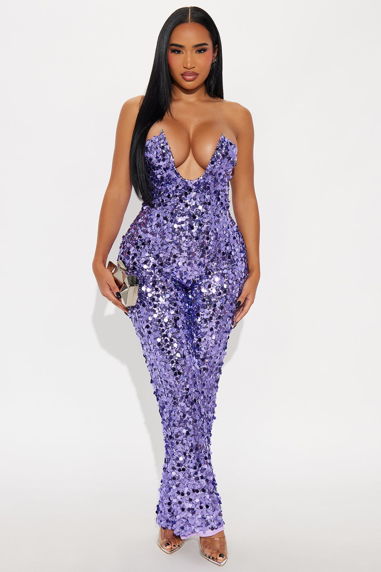 After Party Sequin Strapless Jumpsuit - Purple
