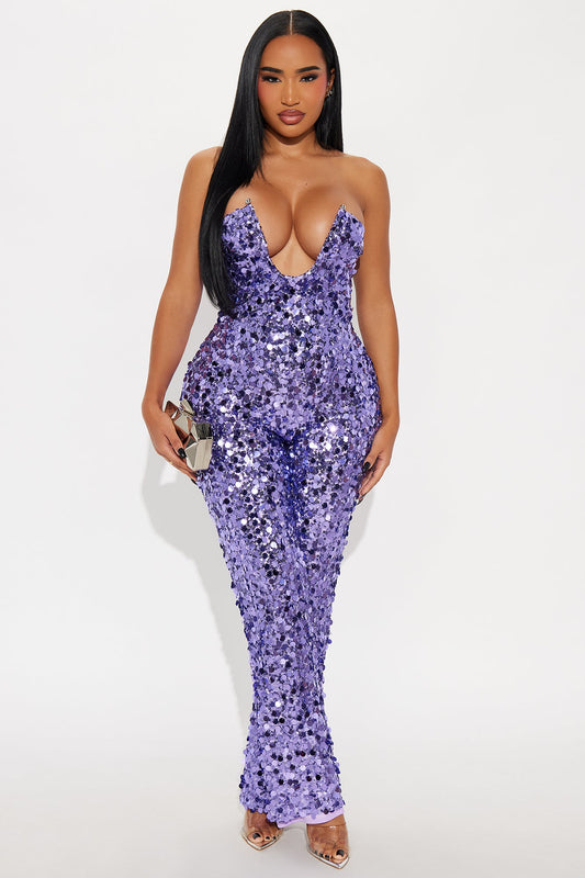 After Party Sequin Strapless Jumpsuit - Purple