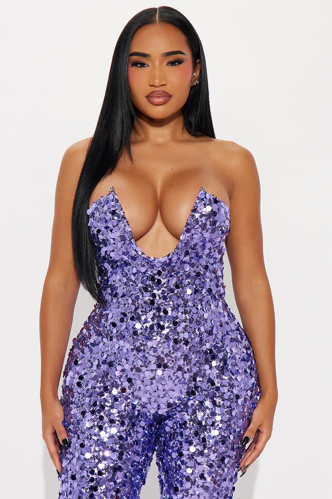 After Party Sequin Strapless Jumpsuit - Purple