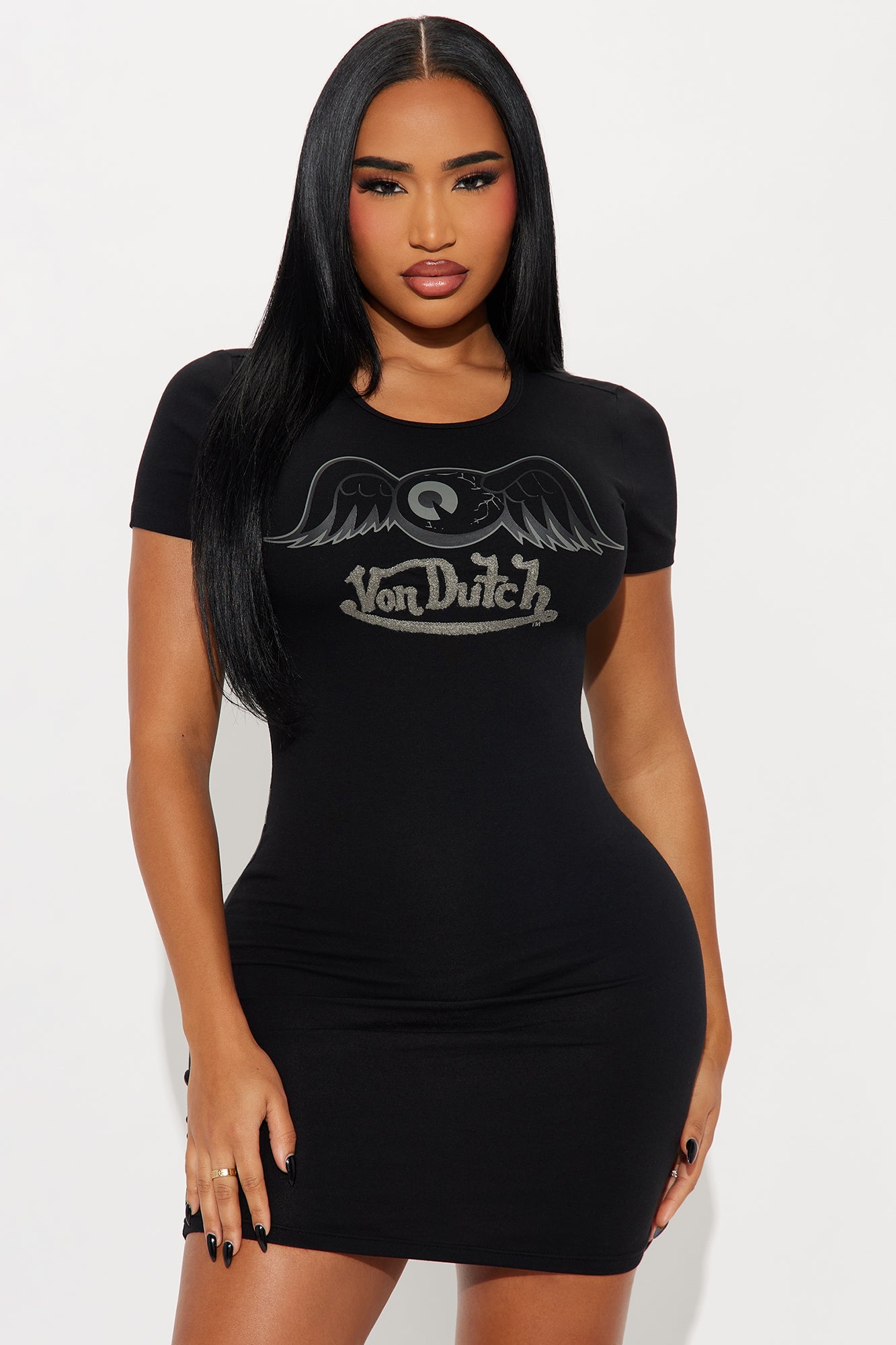 Von Dutch Wings T Shirt Mini Dress - Black