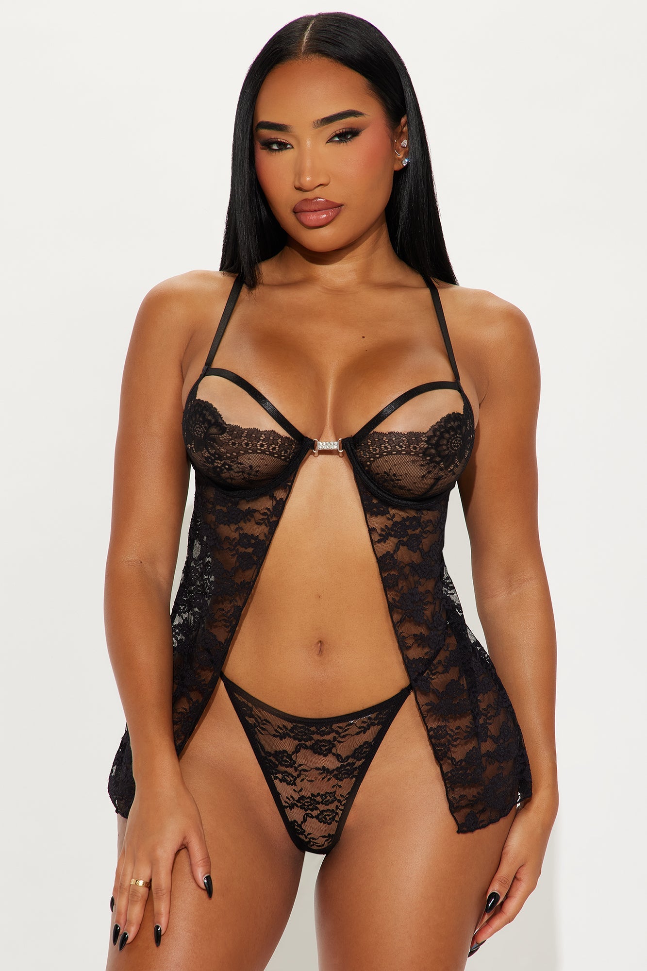 Your Chance Lace Babydoll And Thong 2 Piece Set - Black
