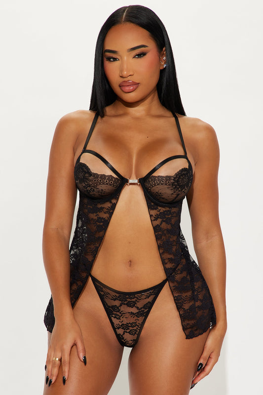 Your Chance Lace Babydoll And Thong 2 Piece Set - Black