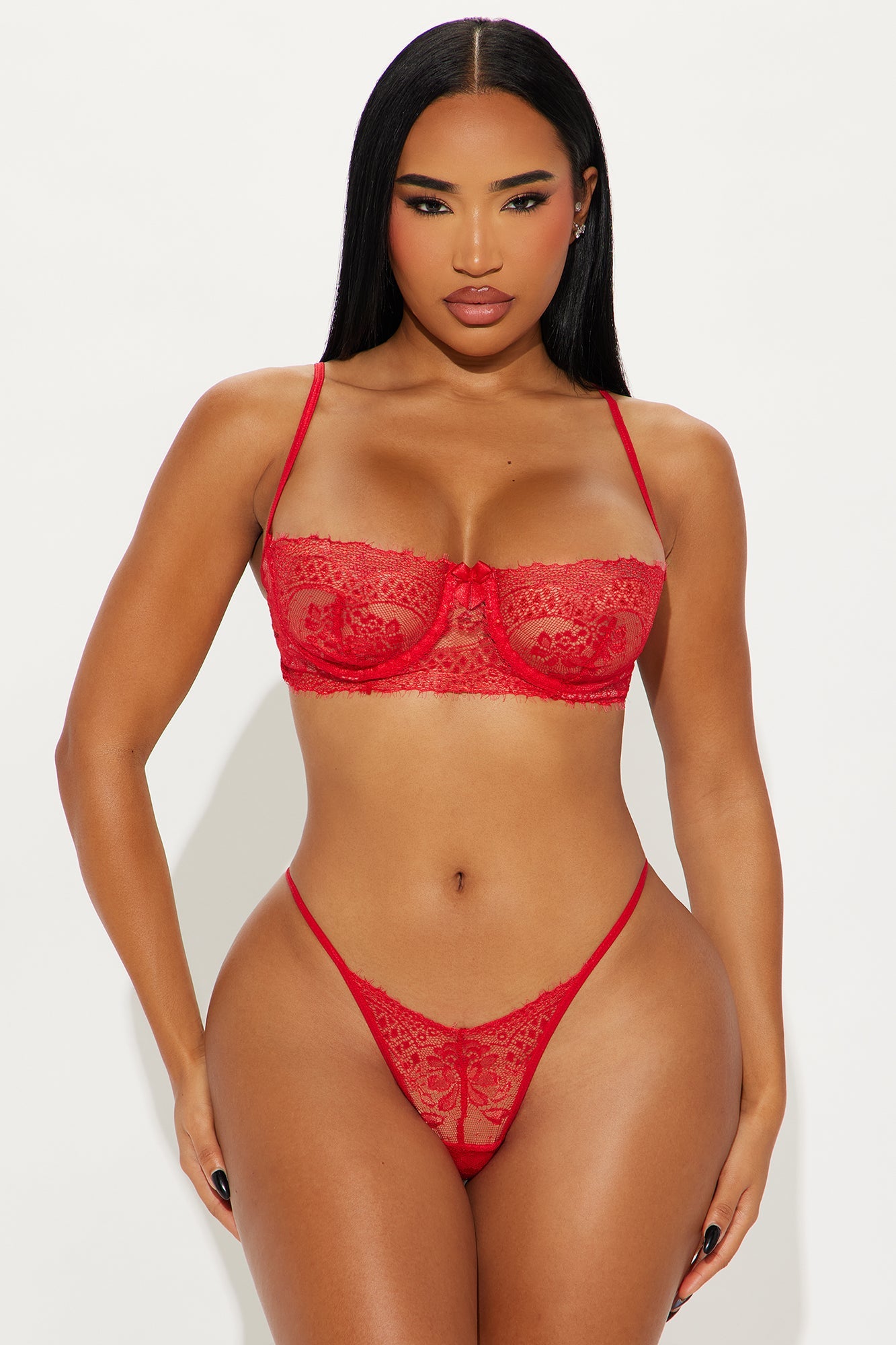 Catch My Heart Lace 2 Piece Bra And Thong Set - Red