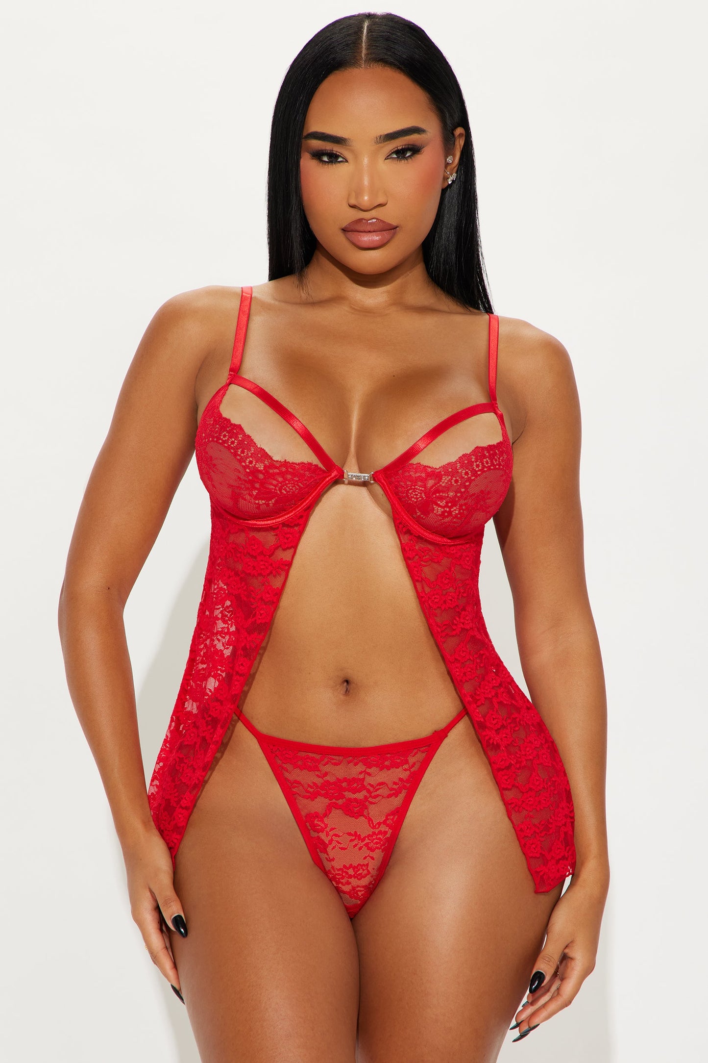 Your Chance Lace Babydoll And Thong 2 Piece Set - Red