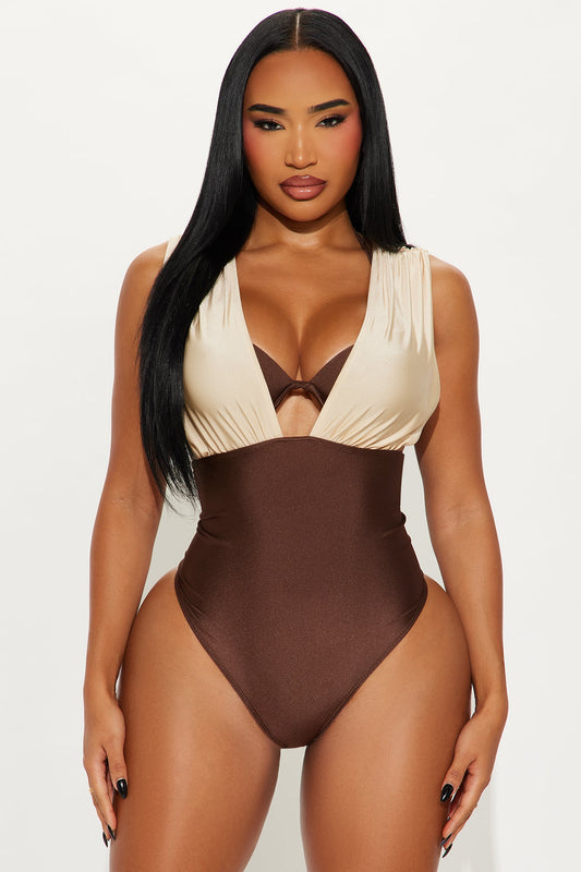 Lorena Layered Bra Cup 1 Piece Swimsuit - Brown/combo