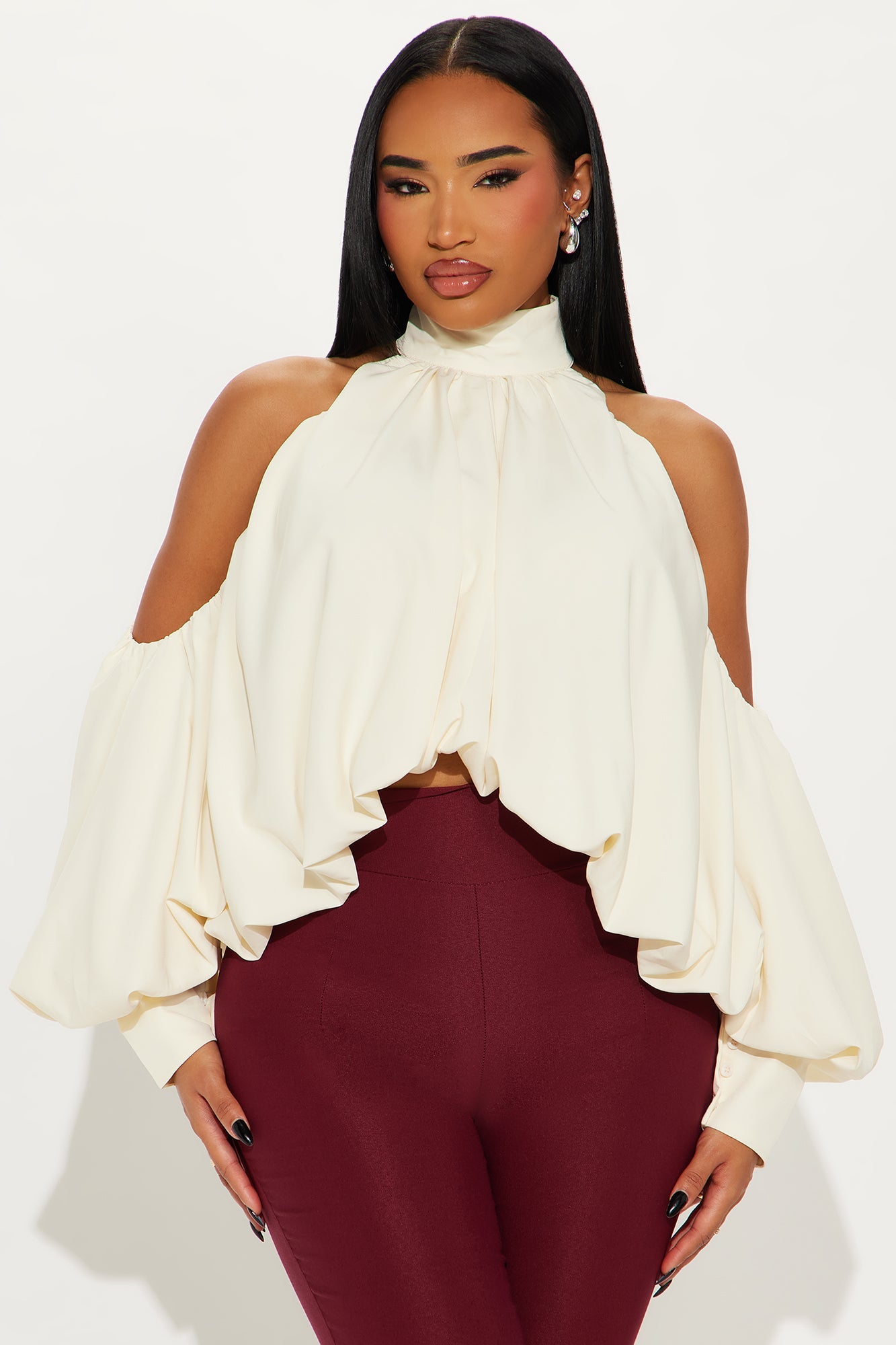 Inner Goddess Draped Lantern Top - Ivory