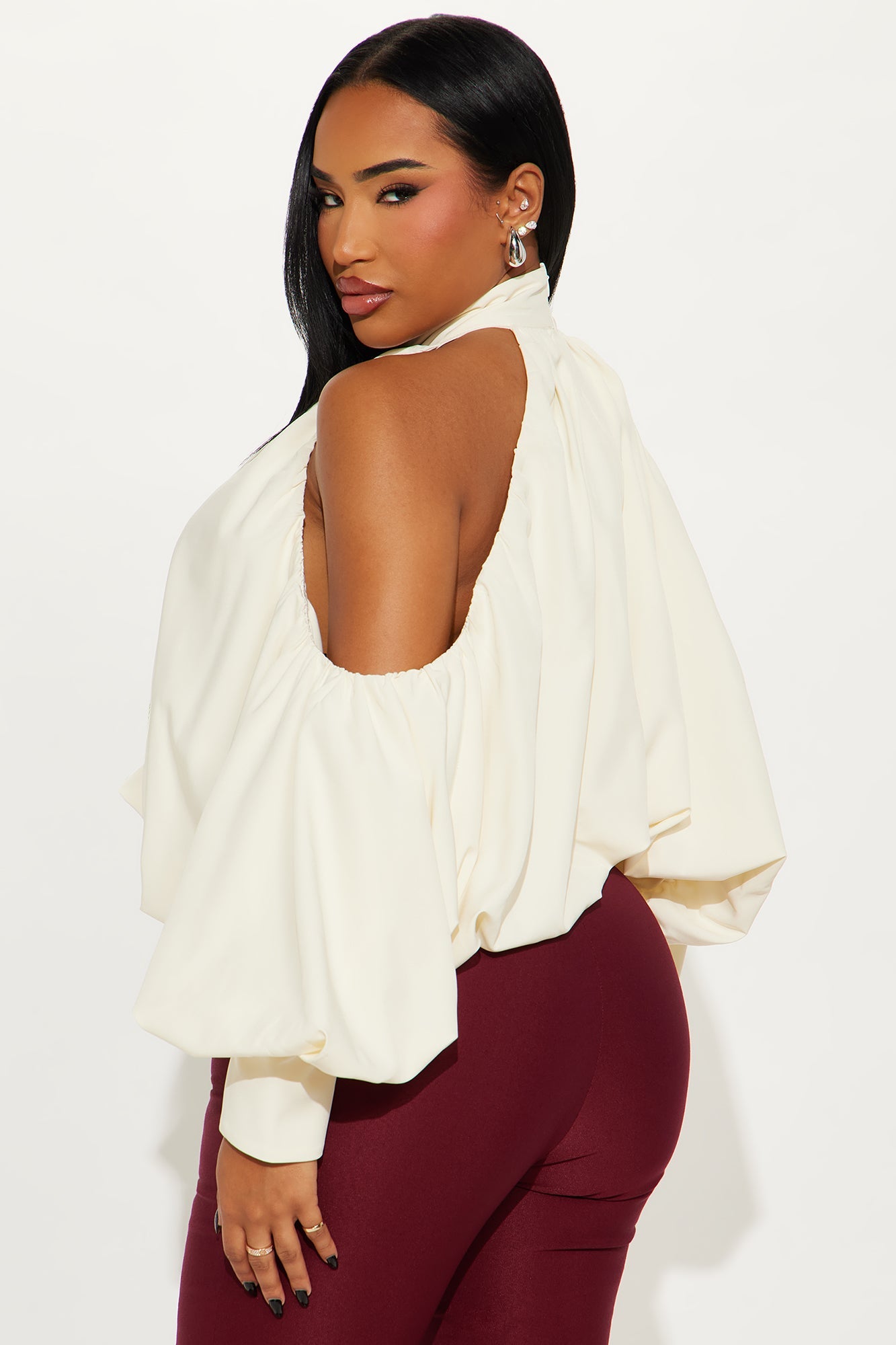 Inner Goddess Draped Lantern Top - Ivory