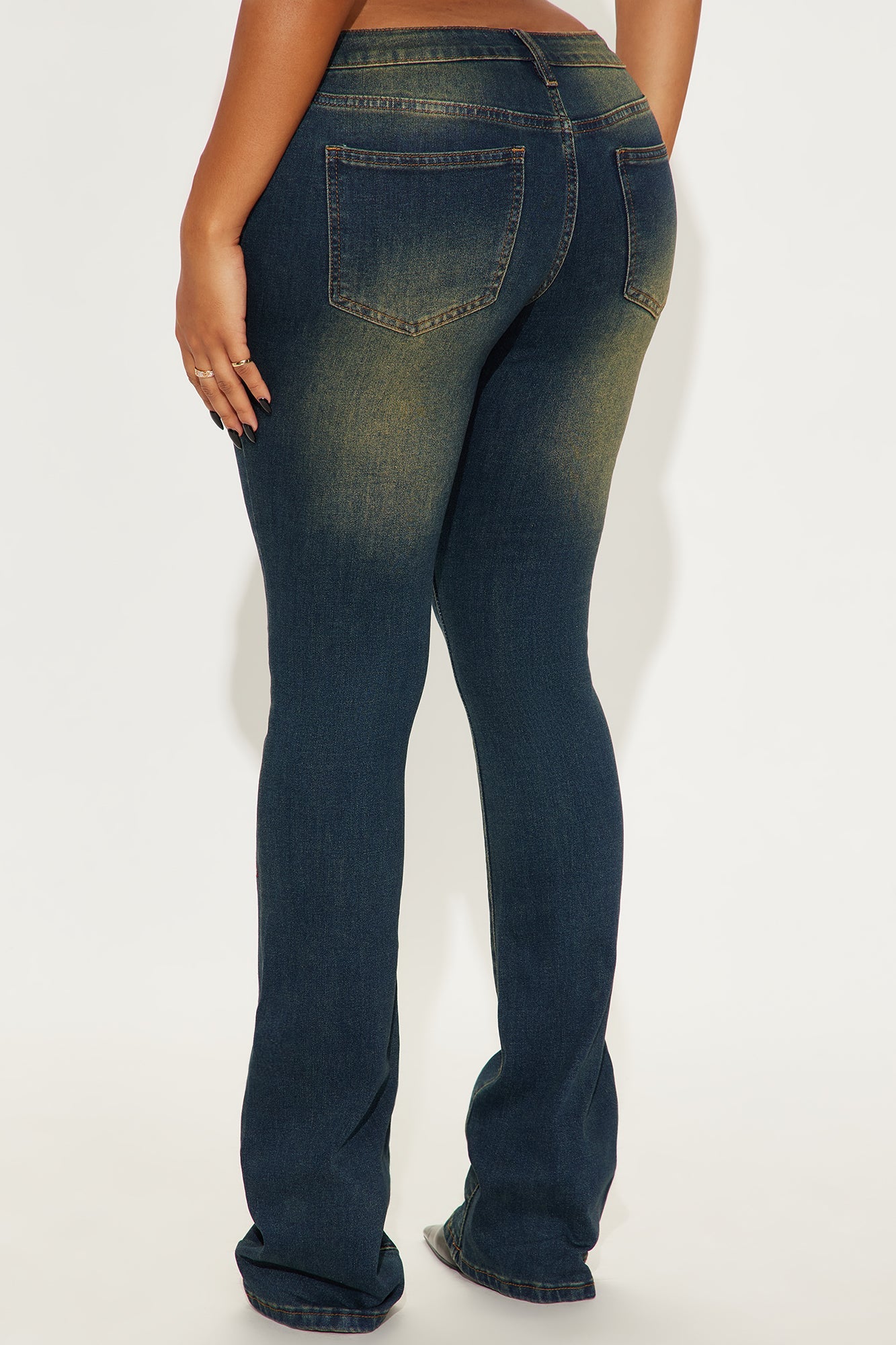 In Bloom Embroidered Low Rise Bootcut Jeans - Dark Wash