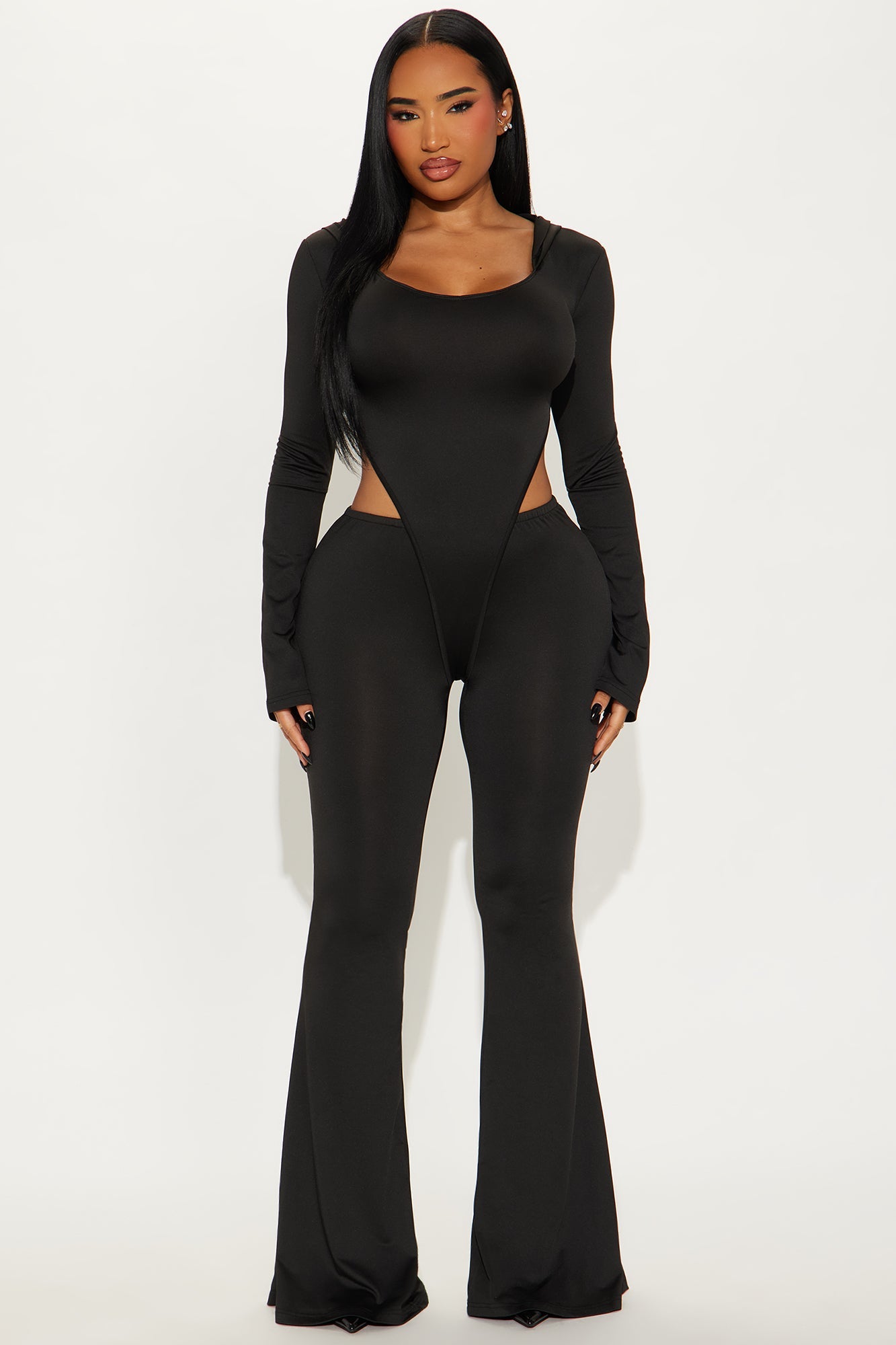 Leia Hooded Flare Leg Jumpsuit - Black