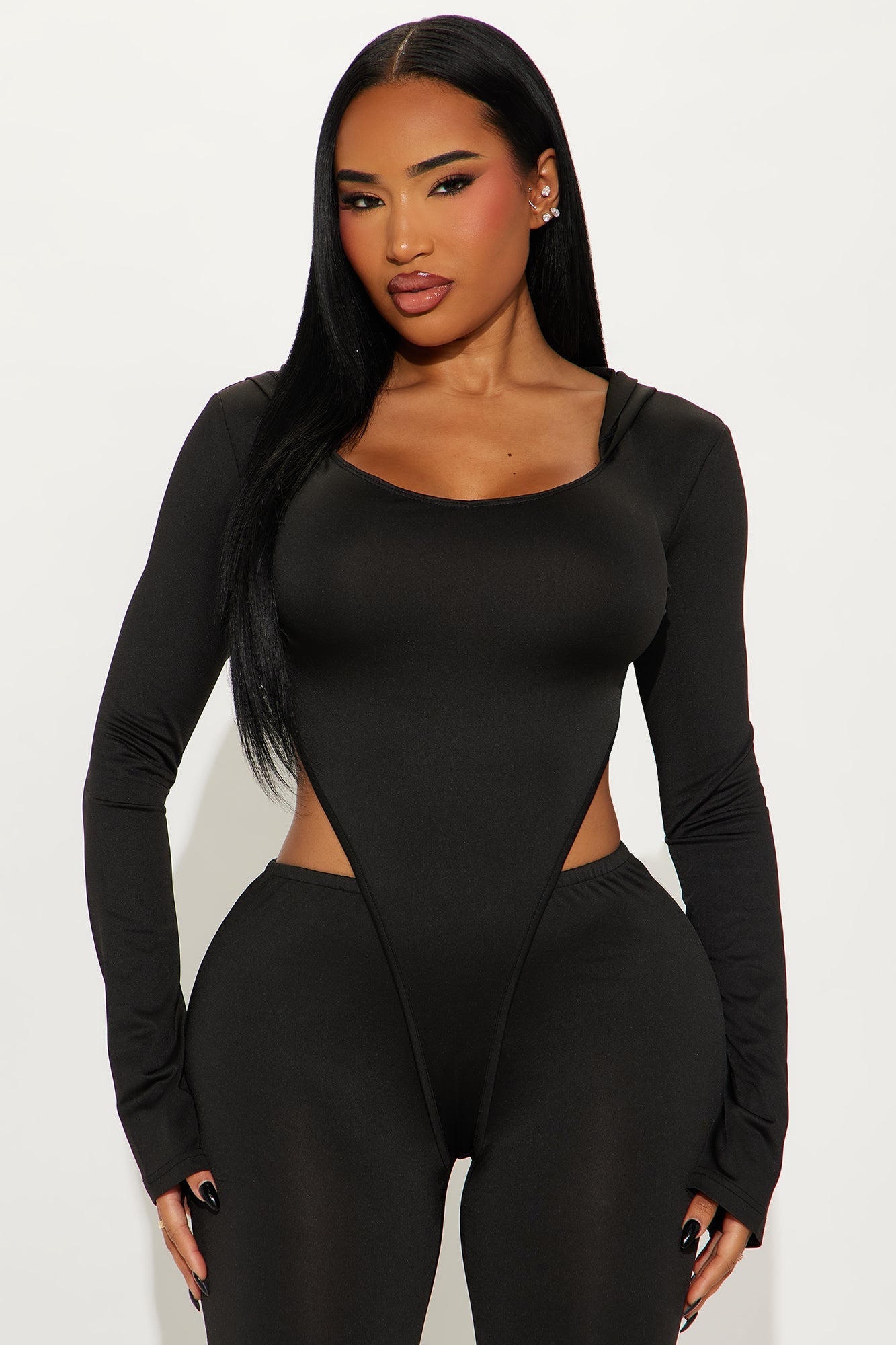 Leia Hooded Flare Leg Jumpsuit - Black