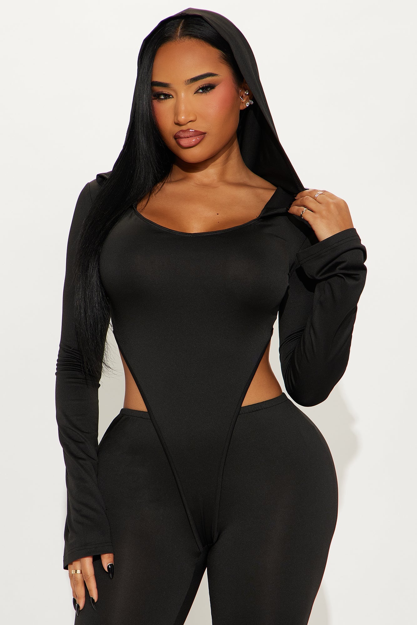 Leia Hooded Flare Leg Jumpsuit - Black