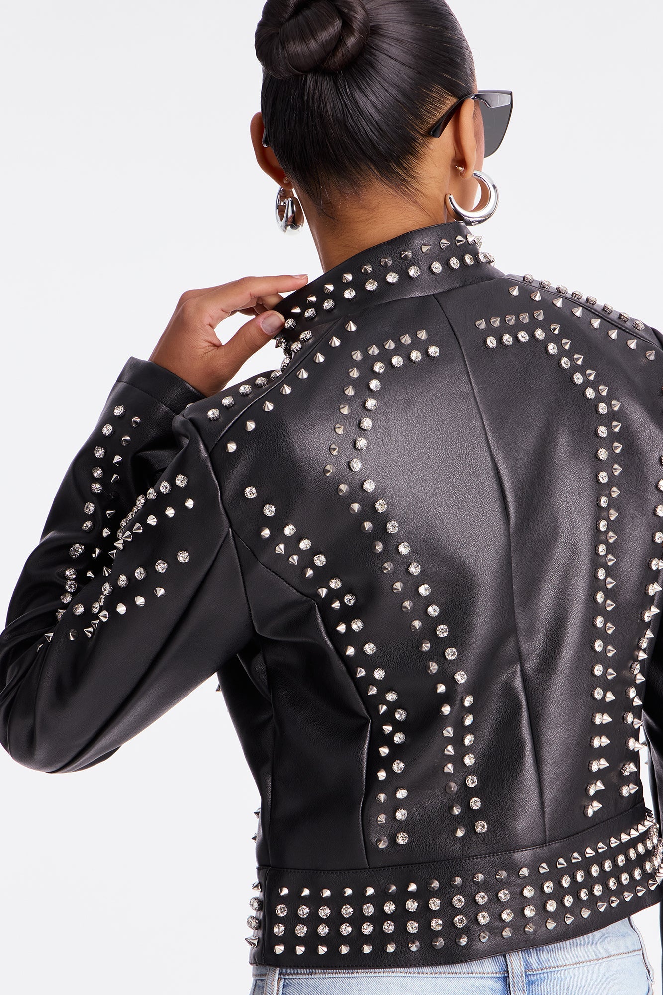 Worldwide Faux Leather Studded Moto Jacket - Black