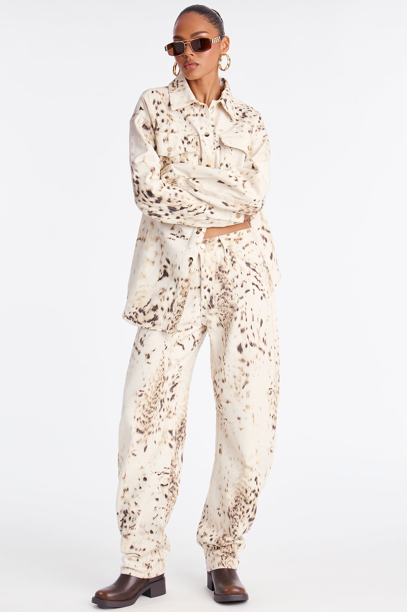 Ocotillo Printed Barrel Leg Jeans - Cream/combo