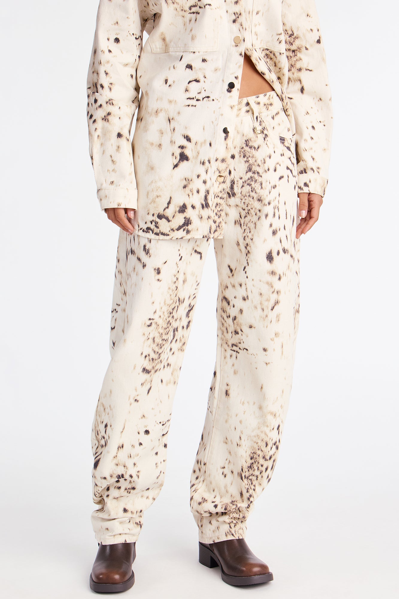 Ocotillo Printed Barrel Leg Jeans - Cream/combo