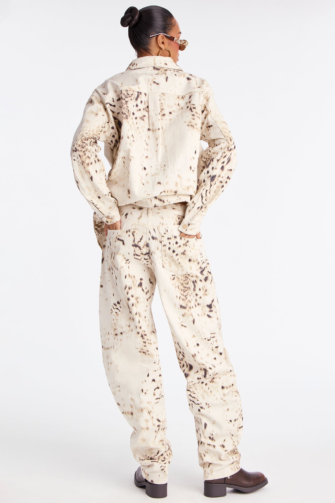 Ocotillo Printed Barrel Leg Jeans - Cream/combo