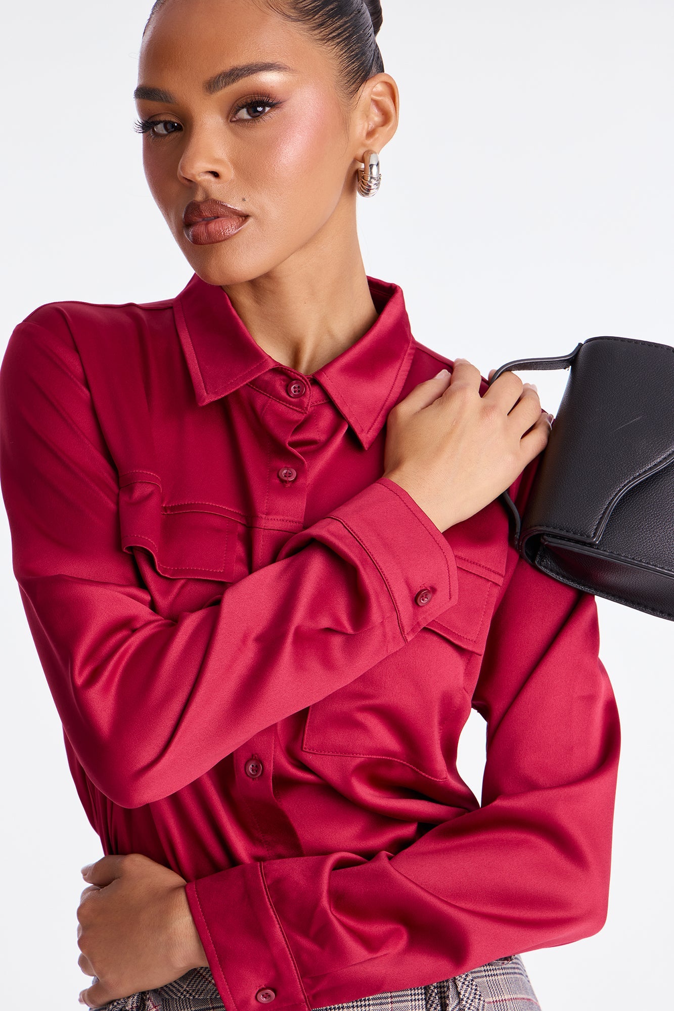 Star Player Satin Shirt - Burgundy