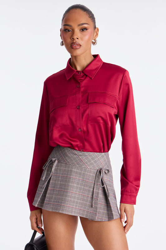 Star Player Satin Shirt - Burgundy