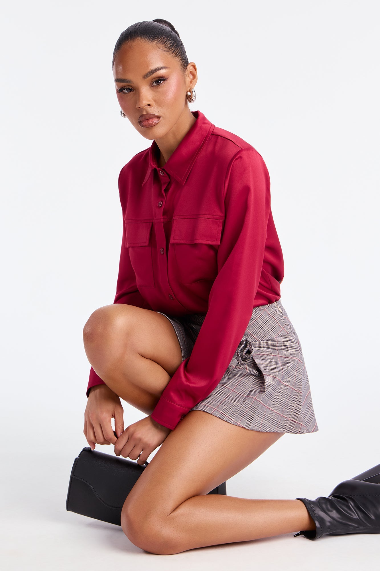 Star Player Satin Shirt - Burgundy