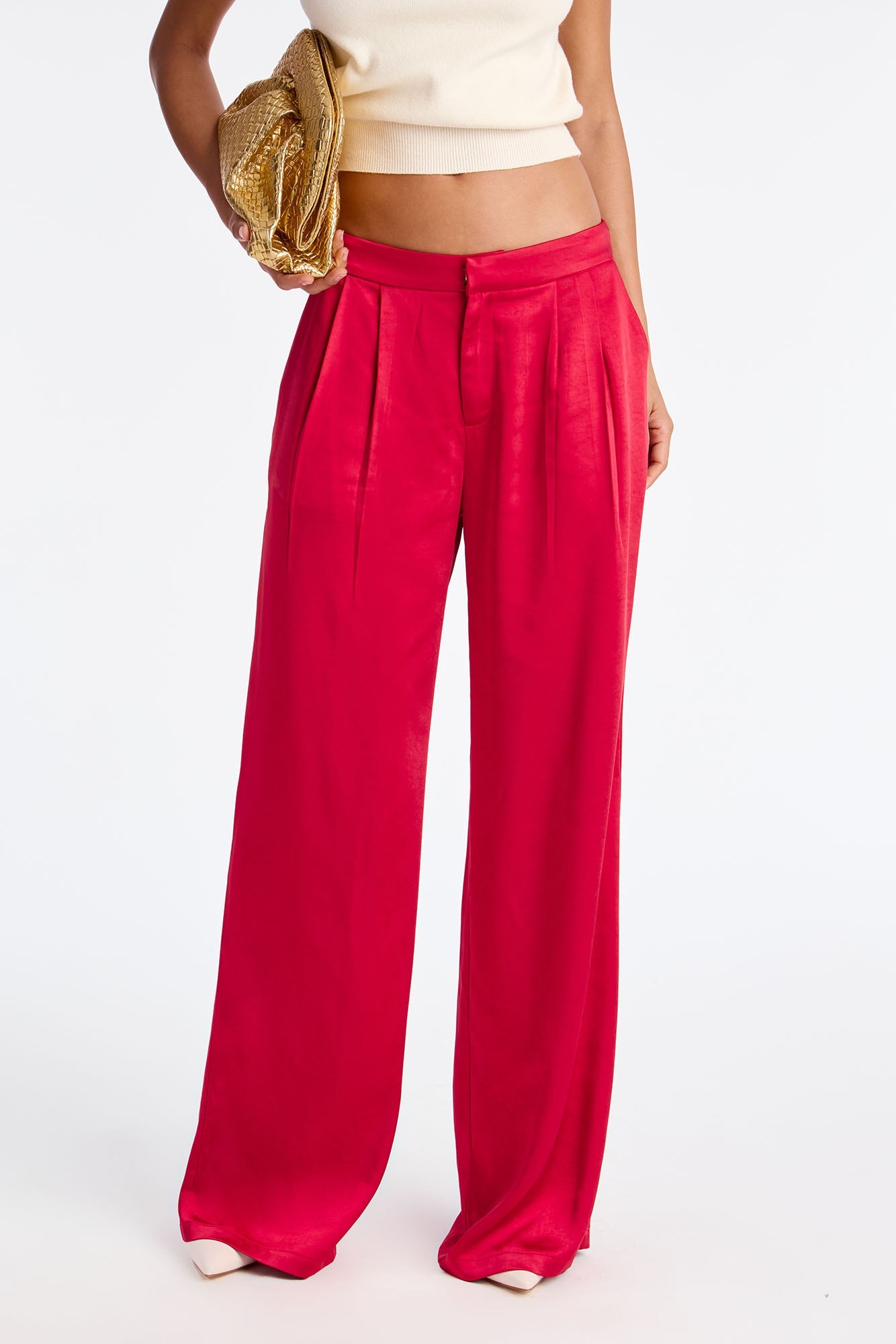 Main Topic Low Rise Wide Leg Satin Pant 33 - Red