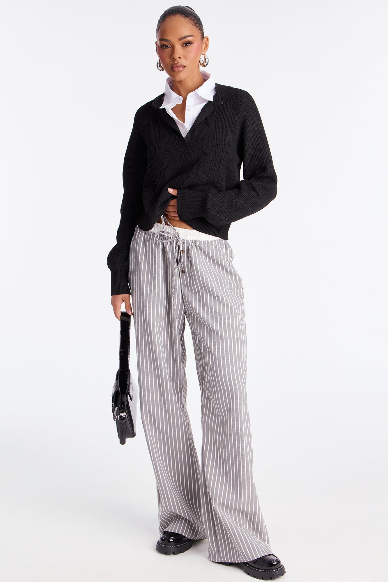 Stay Elite Pullover Collared Sweater - Black/White