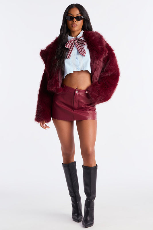 Amaya Washed Faux Leather Micro Mini Skort - Burgundy