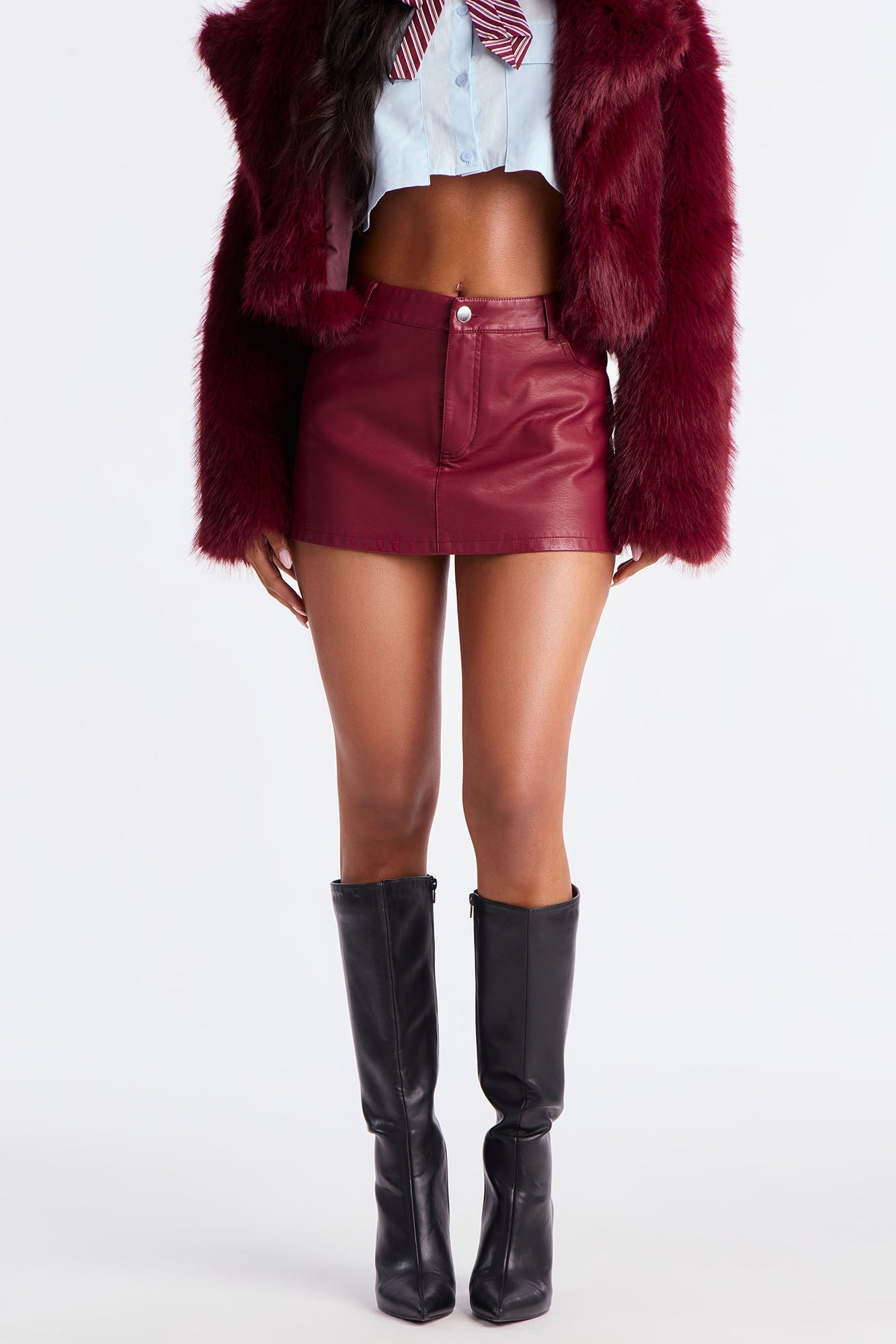 Amaya Washed Faux Leather Micro Mini Skort - Burgundy