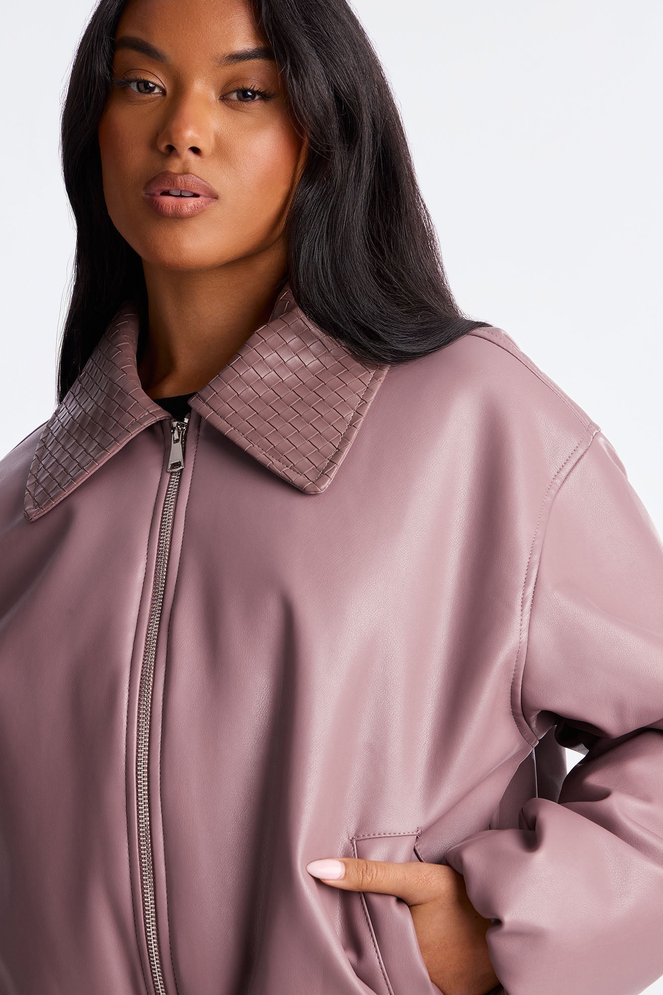 Haylee Faux Leather Bomber Jacket - Lavender