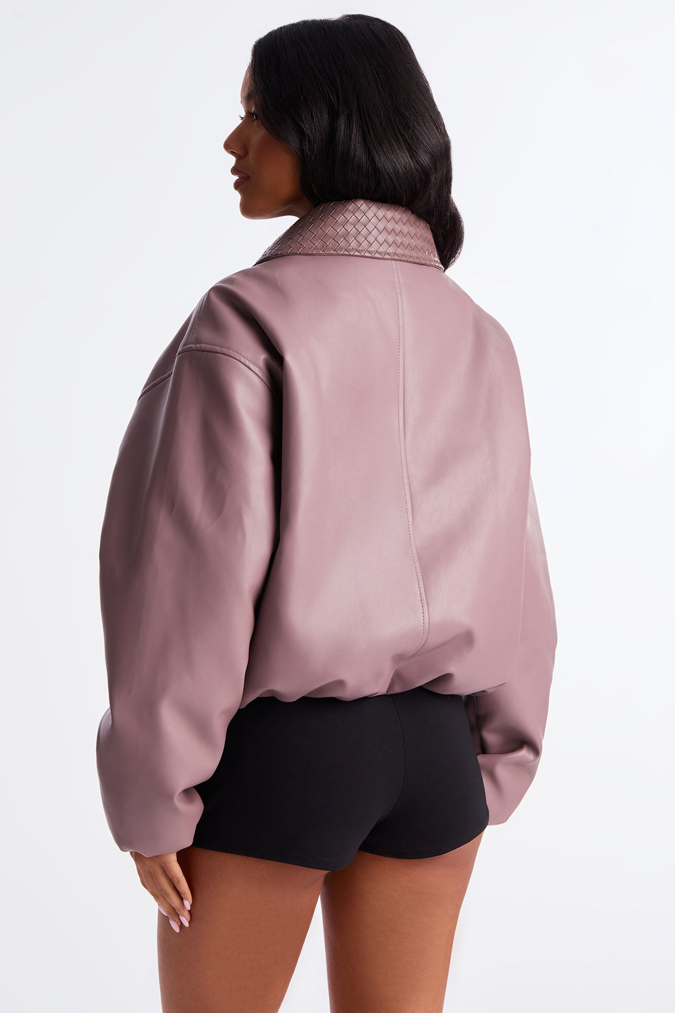 Haylee Faux Leather Bomber Jacket - Lavender