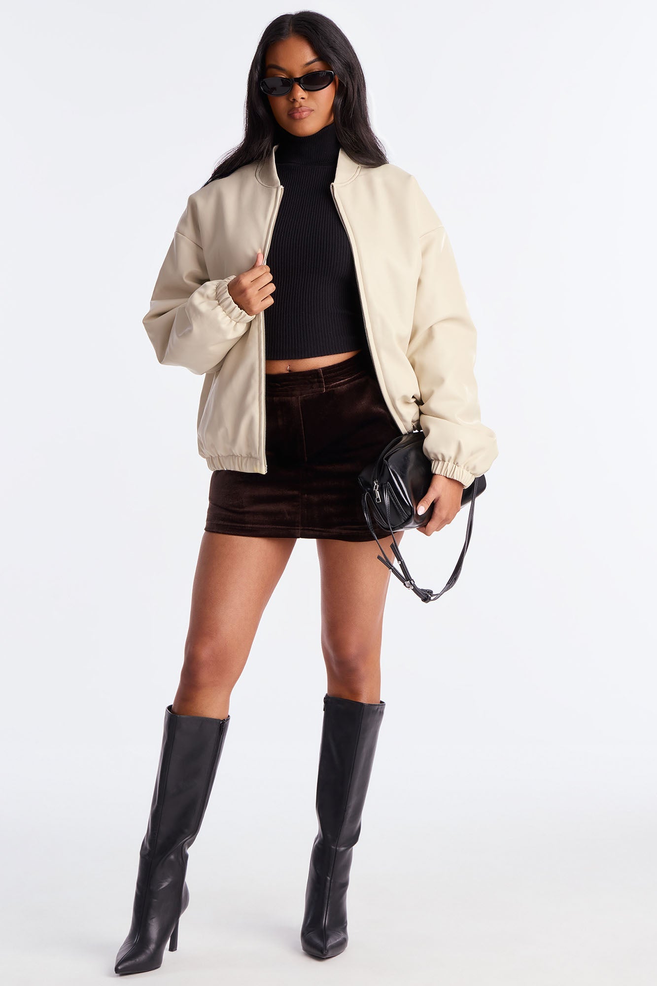 Comfort Zone Faux Leather Puffer Jacket - Stone